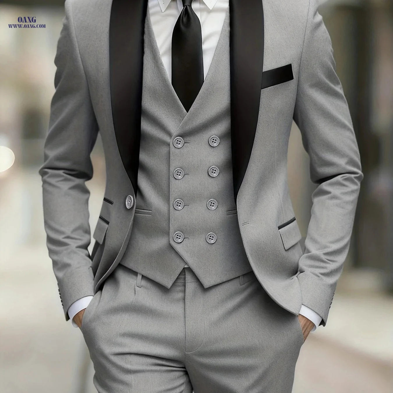 Men's 3pcs Suit Set - Jacket, Trousers & Vest for Formal Events   OAXG 