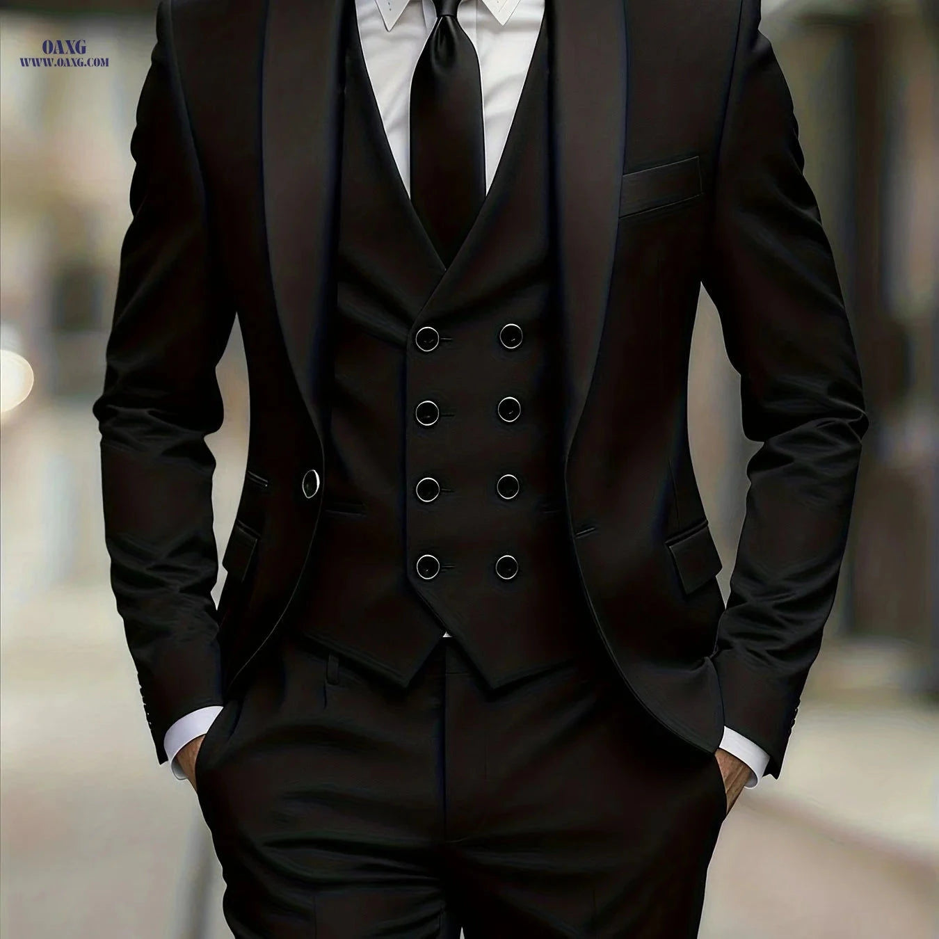 Men's 3pcs Suit Set - Jacket, Trousers & Vest for Formal Events   OAXG 