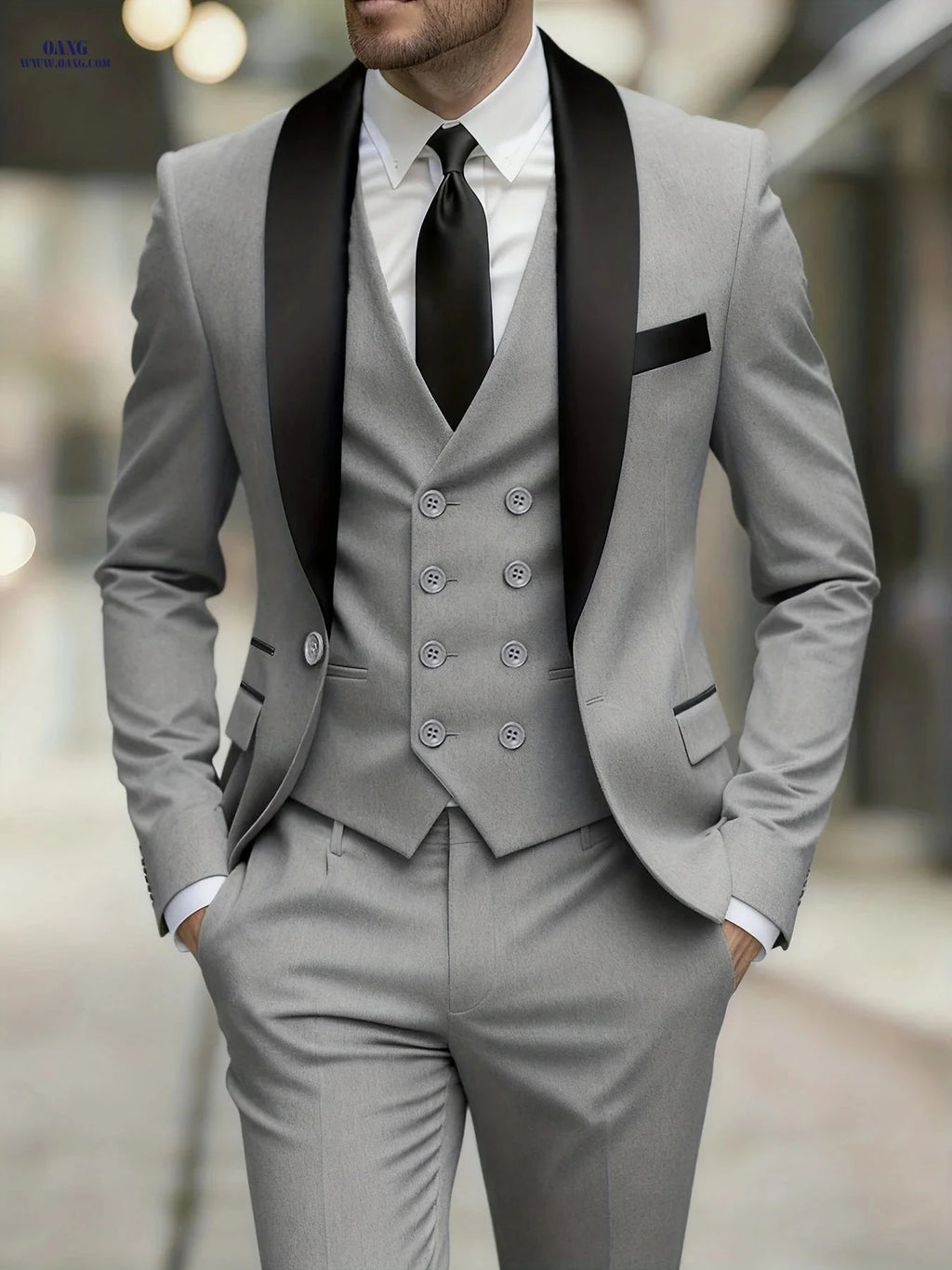 Men's 3pcs Suit Set - Jacket, Trousers & Vest for Formal Events   OAXG Beige1 / FR XXS