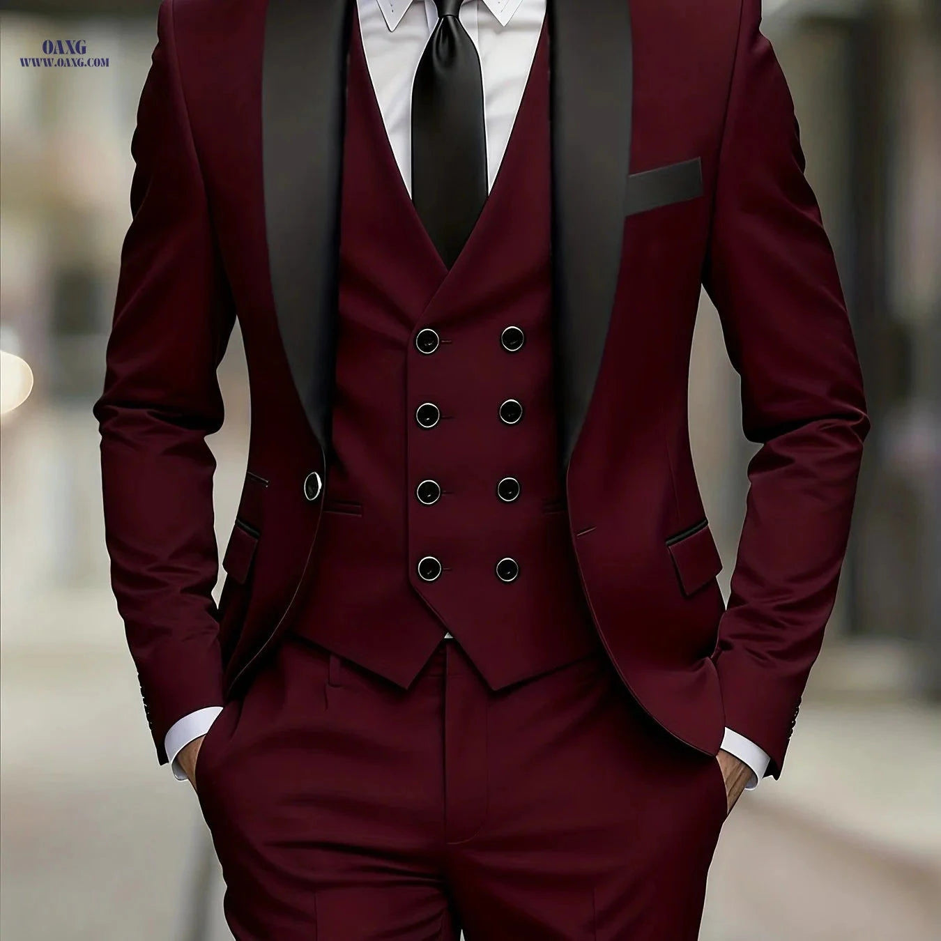 Men's 3pcs Suit Set - Jacket, Trousers & Vest for Formal Events   OAXG 