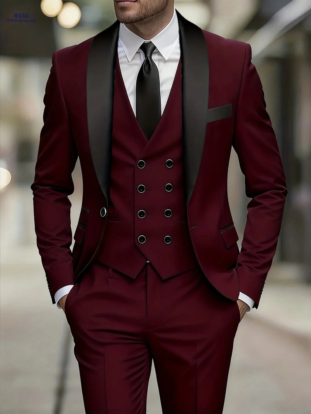 Men's 3pcs Suit Set - Jacket, Trousers & Vest for Formal Events   OAXG 
