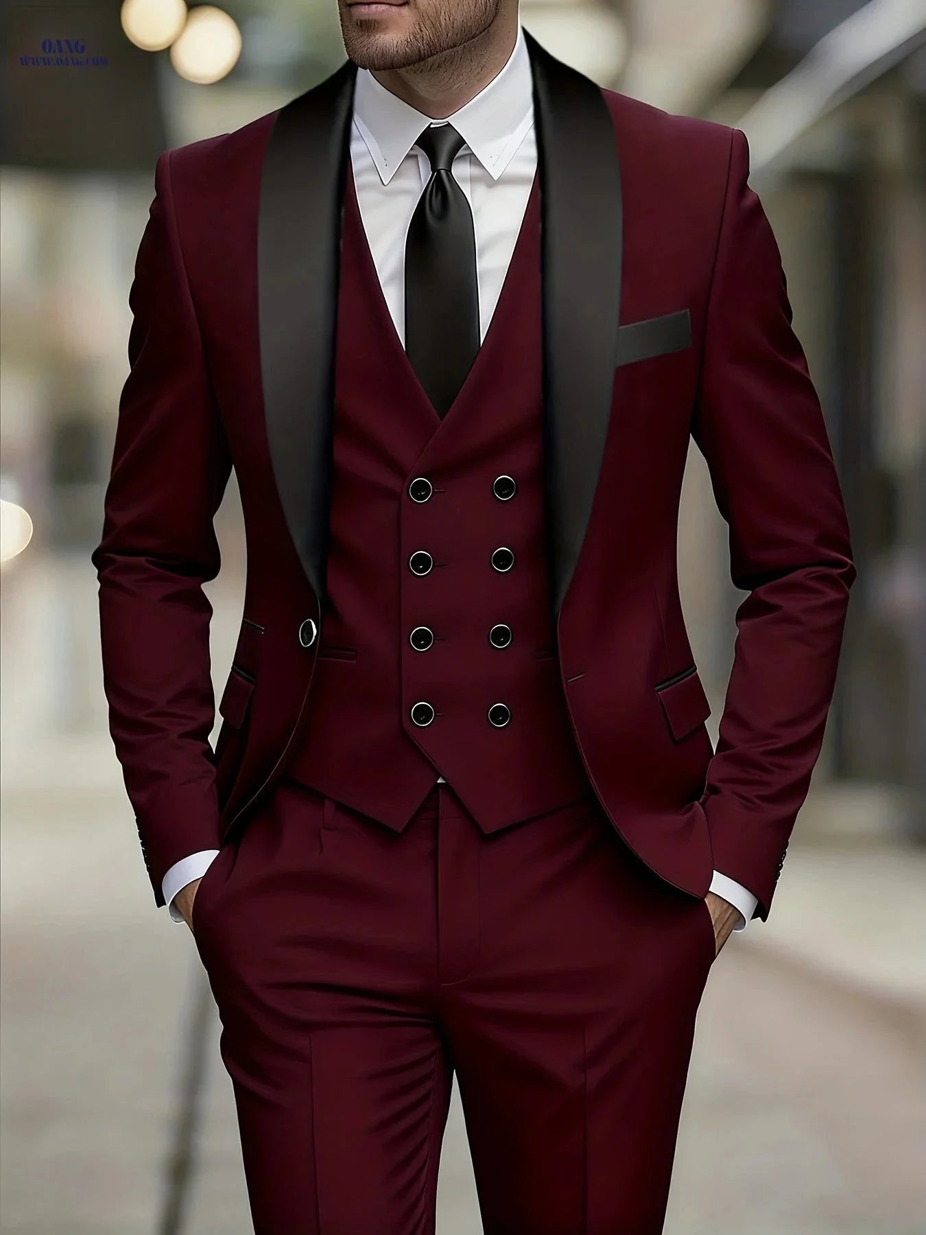 Men's 3pcs Suit Set - Jacket, Trousers & Vest for Formal Events   OAXG 