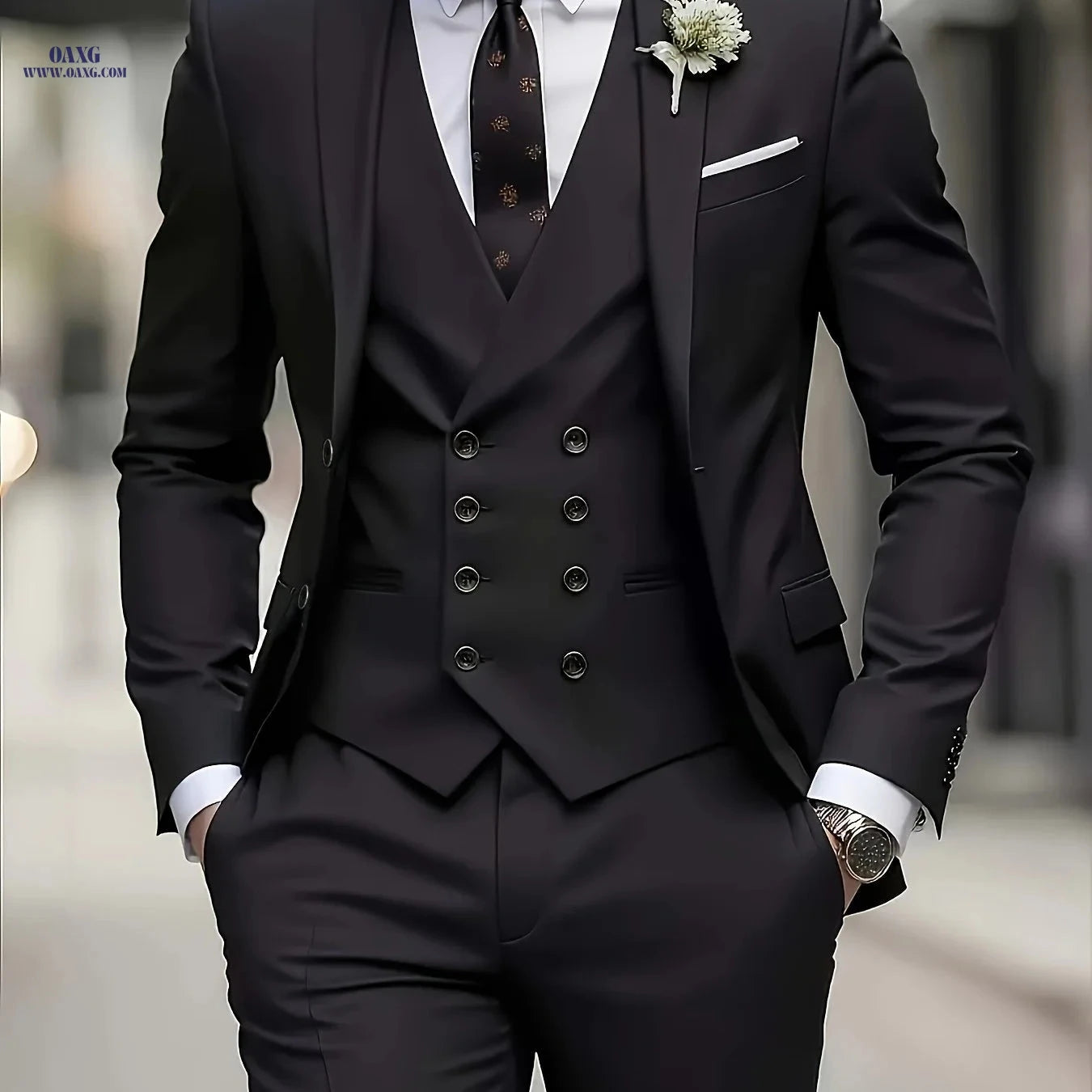Men's 3pcs Suit Set - Jacket, Trousers & Vest for Formal Events   OAXG 