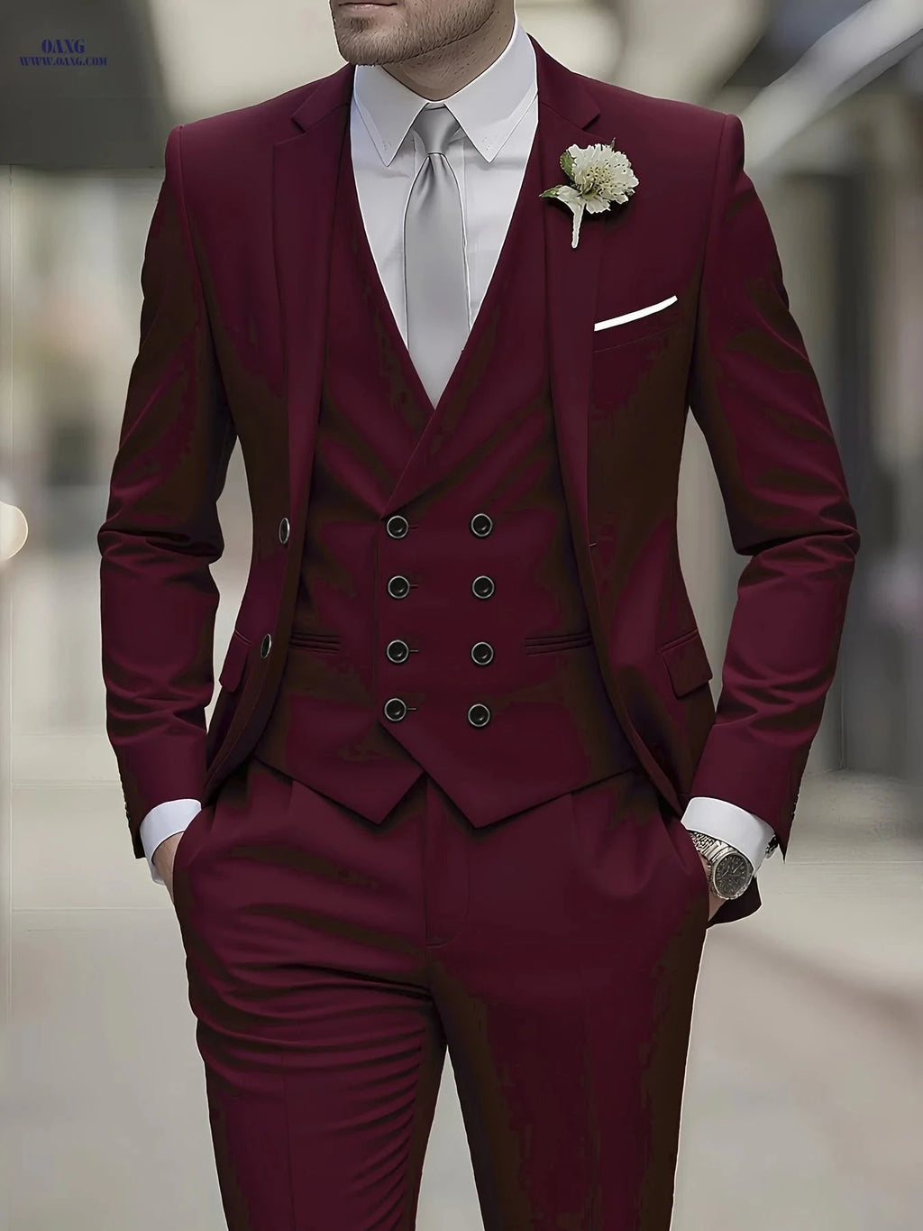Men's 3pcs Suit Set - Jacket, Trousers & Vest for Formal Events   OAXG 