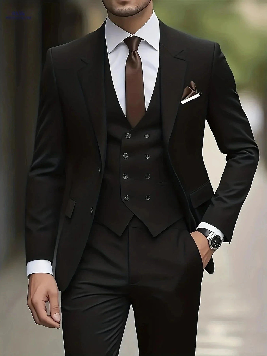 Men's 3pcs Suit Set: Jacket, Trousers, Vest - Perfect for Weddings   OAXG Black / FR XXS