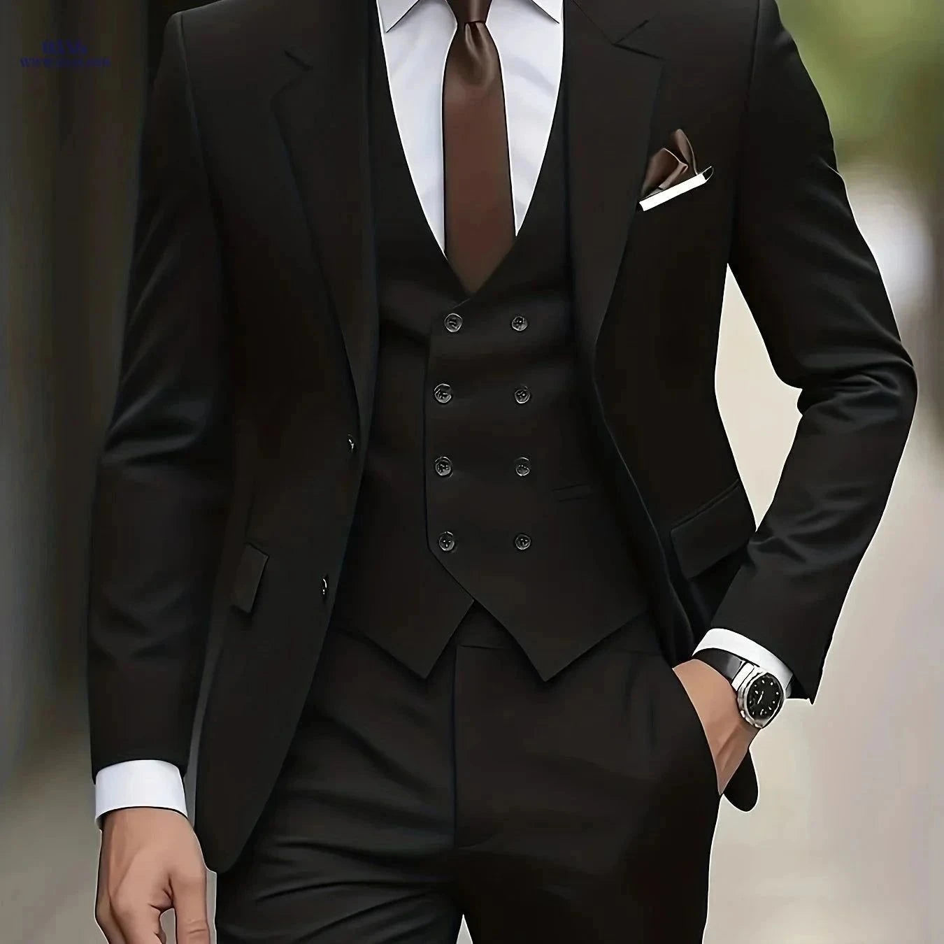 Men's 3pcs Suit Set: Jacket, Trousers, Vest - Perfect for Weddings   OAXG Black / FR XXS