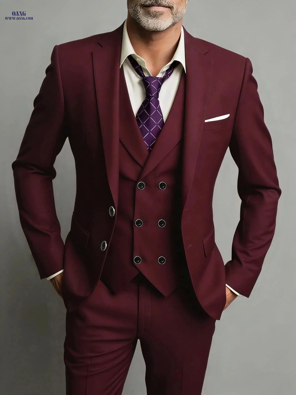 Men's 3pcs Suit Set - Jacket, Vest & Trousers for Business and Events   OAXG Navy Color / FR XXS