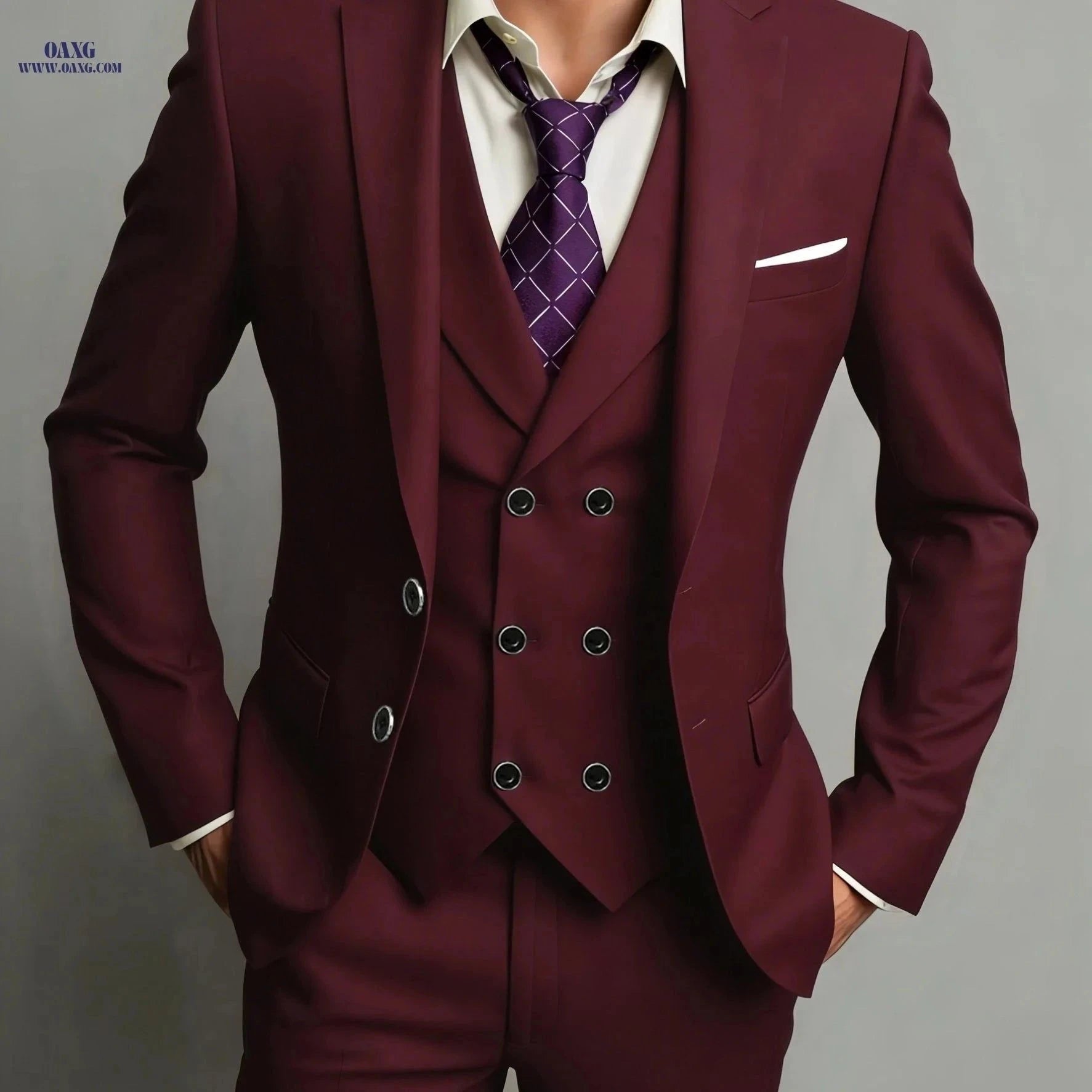 Men's 3pcs Suit Set - Jacket, Vest & Trousers for Business and Events   OAXG Navy Color / FR XXS