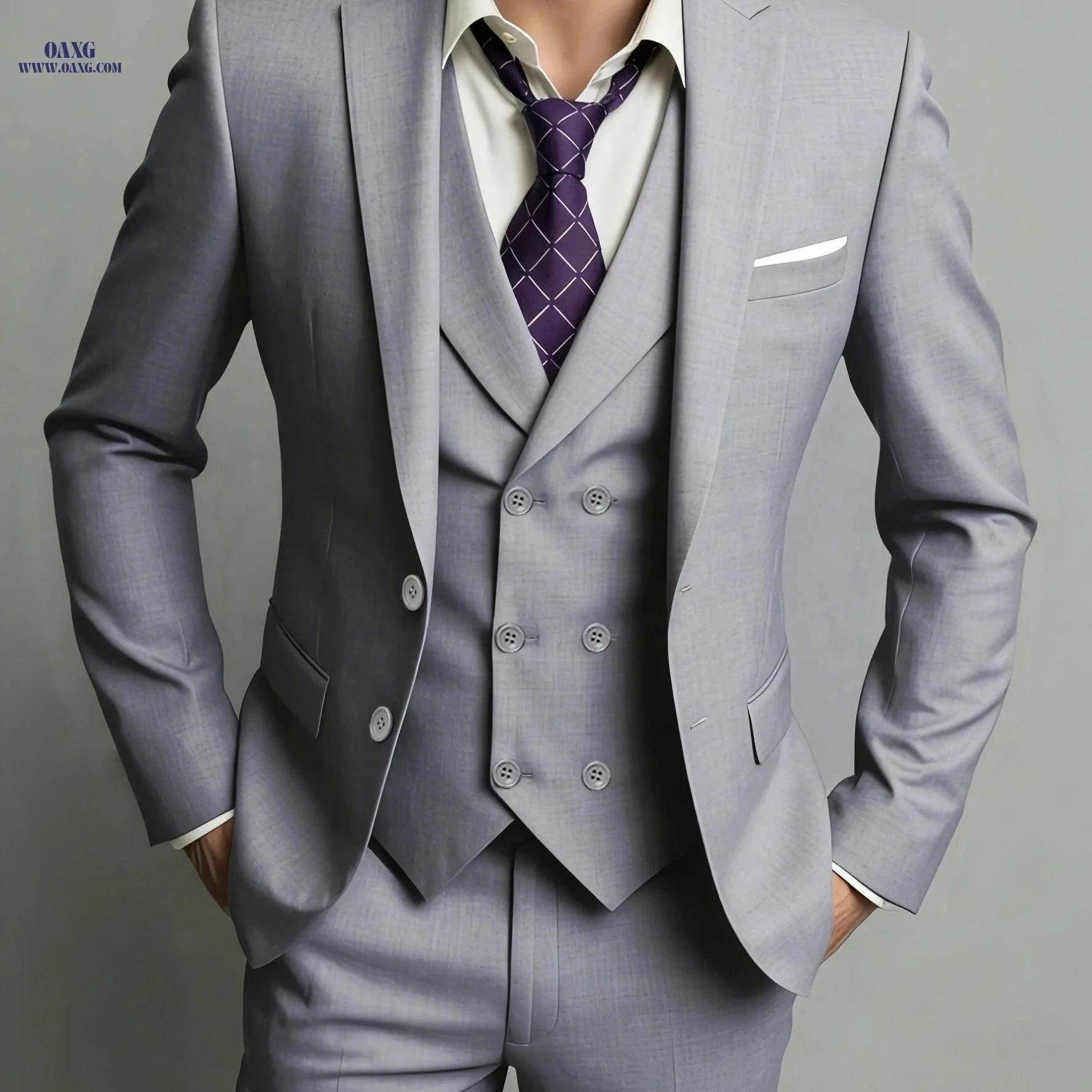 Men's 3pcs Suit Set - Jacket, Vest & Trousers for Business and Events   OAXG Navy Color / FR XXS