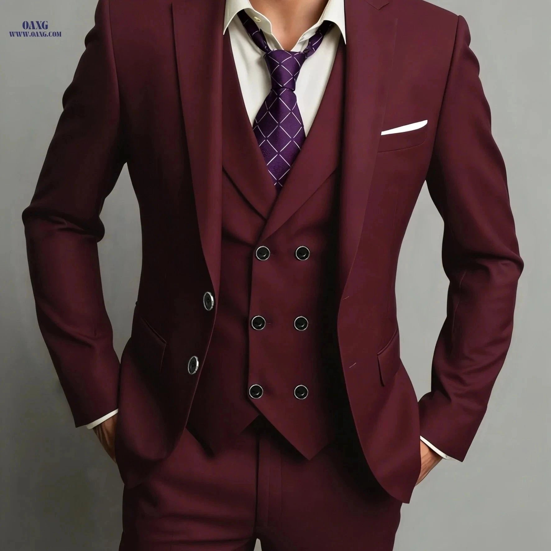 Men's 3pcs Suit Set - Jacket, Vest & Trousers for Business and Events   OAXG Navy Color / FR XXS