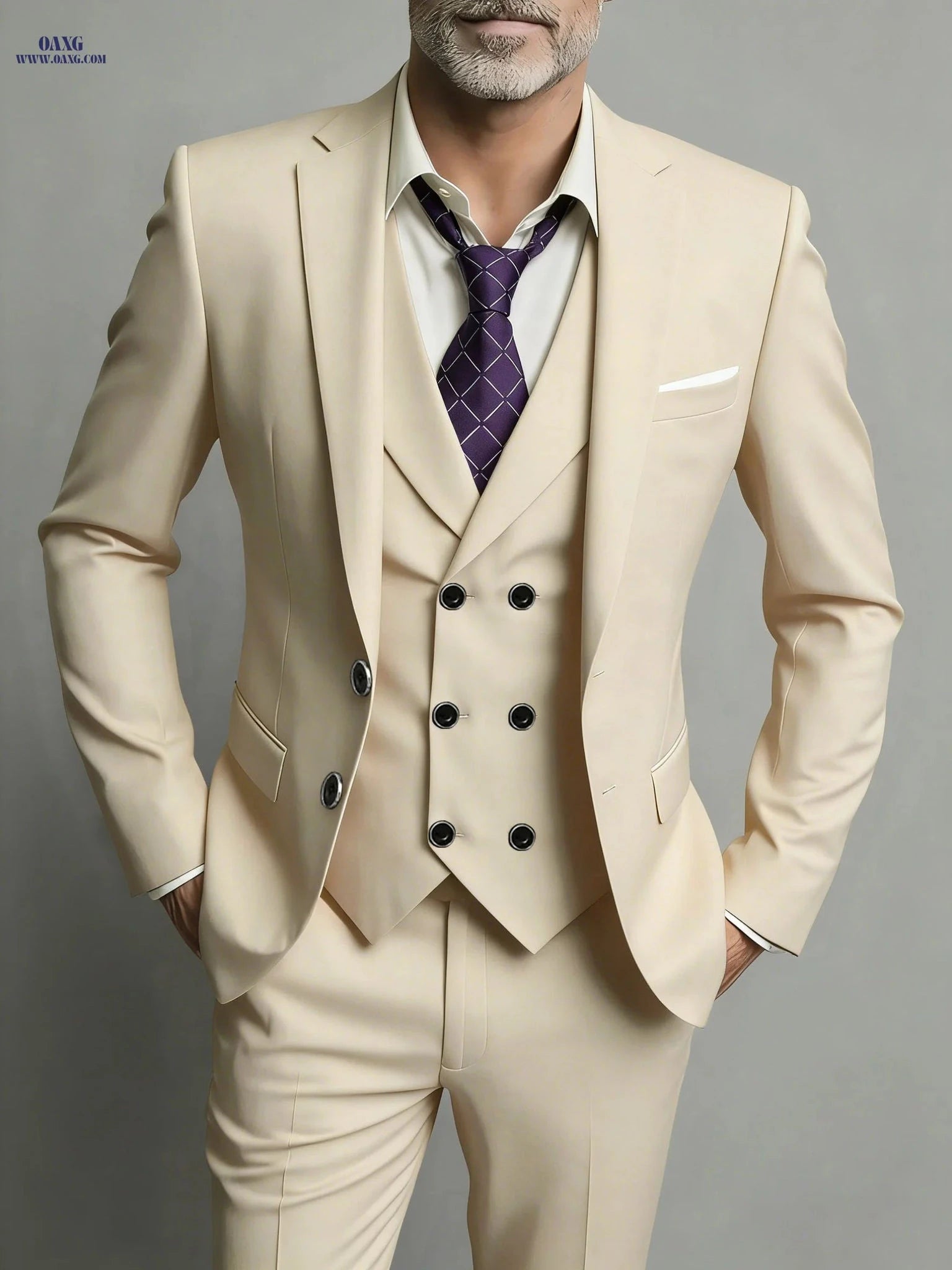 Men's 3pcs Suit Set - Jacket, Vest, Trousers for Business & Events   OAXG 