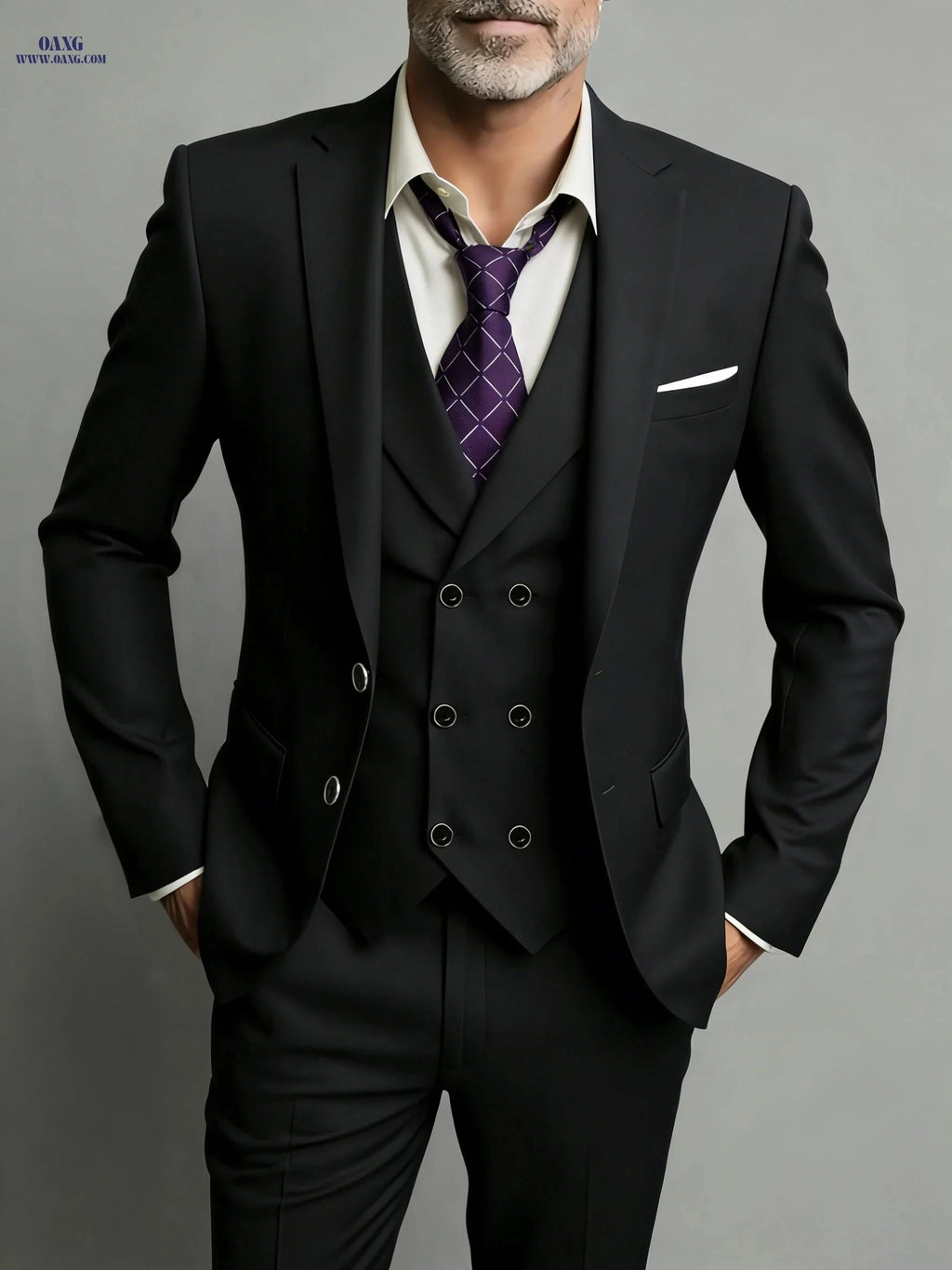 Men's 3pcs Suit Set - Jacket, Vest, Trousers for Business & Events   OAXG 