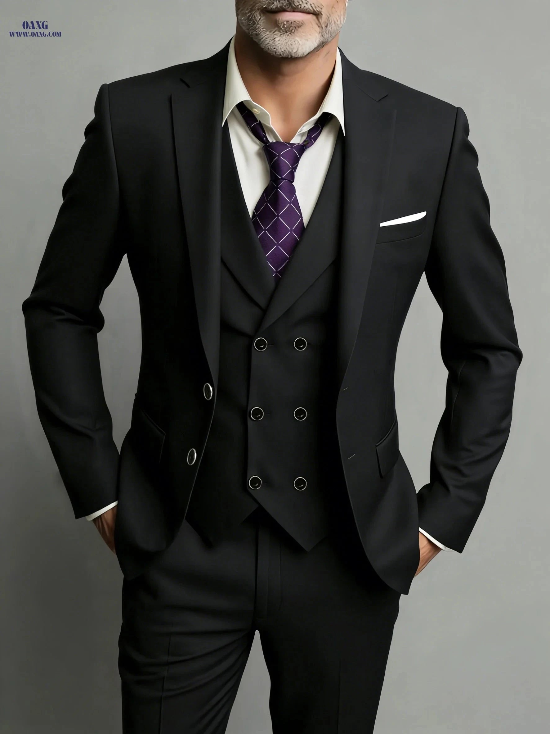 Men's 3pcs Suit Set - Jacket, Vest, Trousers for Business & Events   OAXG 