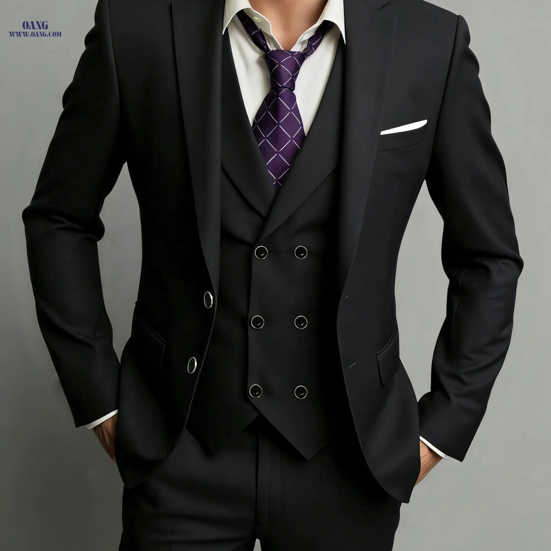 Men's 3pcs Suit Set - Jacket, Vest, Trousers for Business & Events   OAXG 