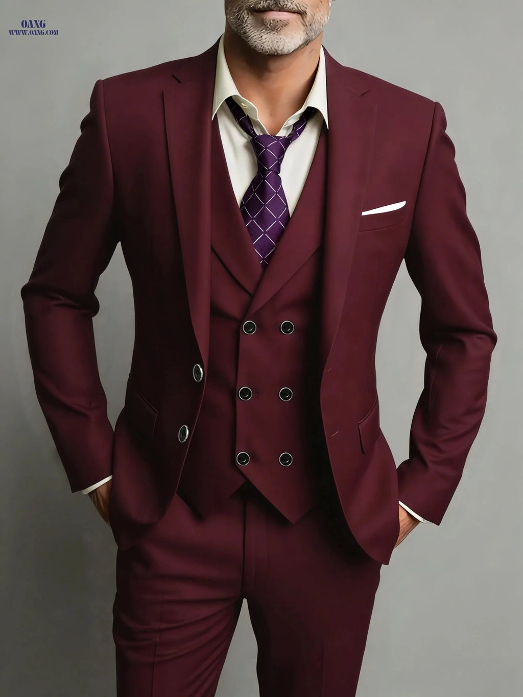 Men's 3pcs Suit Set - Jacket, Vest, Trousers for Business & Events   OAXG Beige / FR XXS