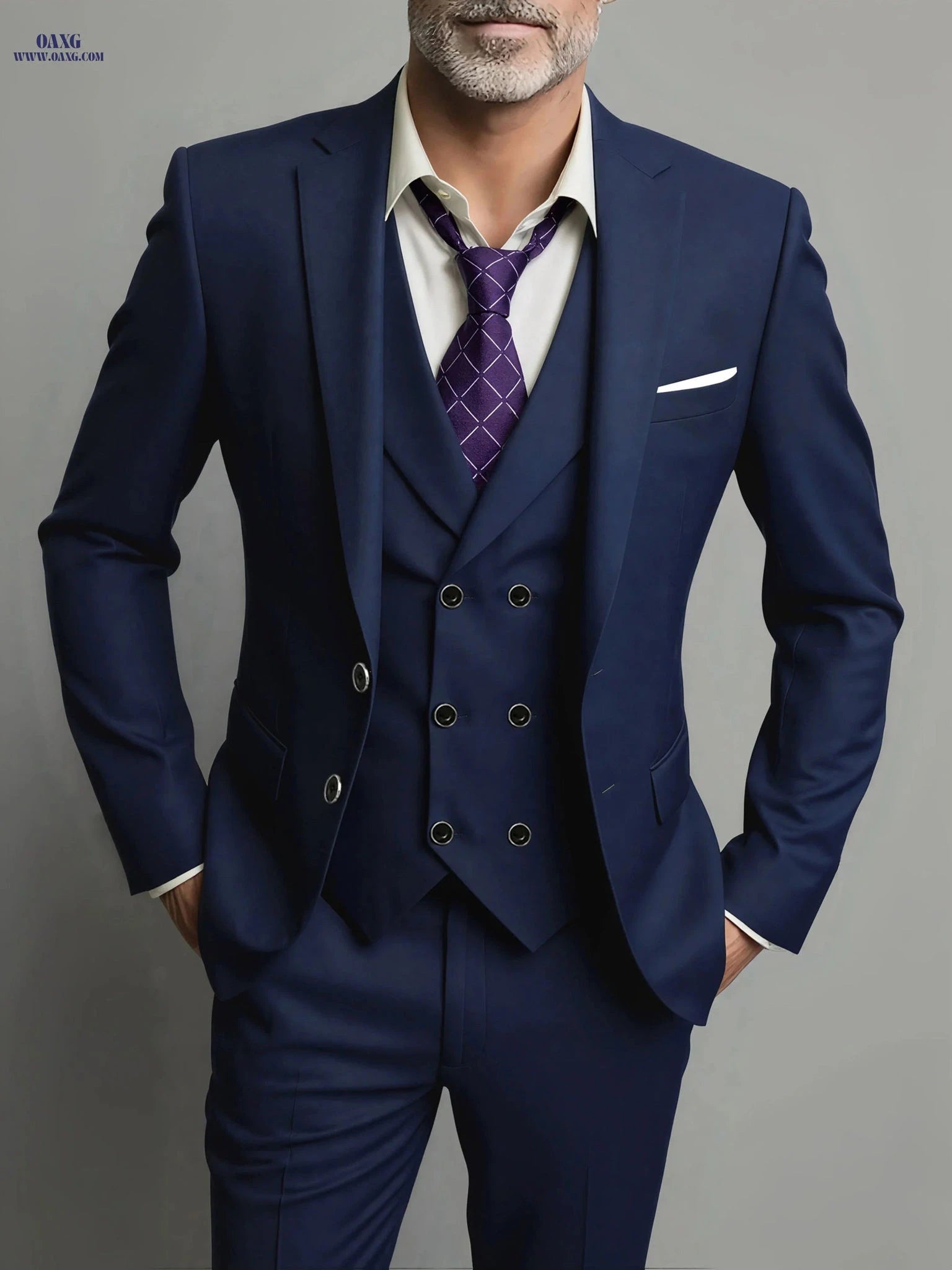 Men's 3pcs Suit Set - Jacket, Vest, Trousers for Business & Events   OAXG 