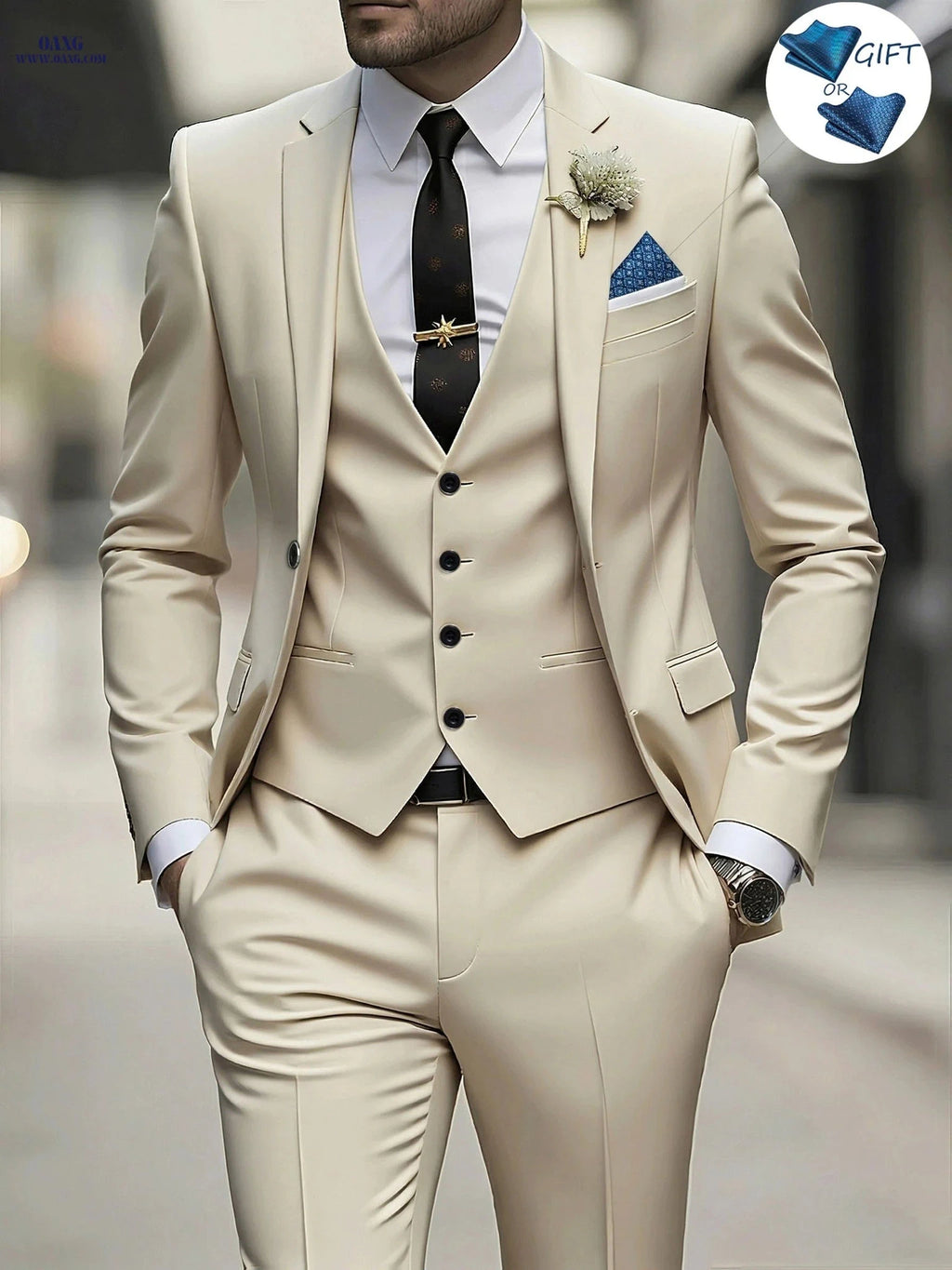 Men's 3pcs Suit Set - Jacket, Vest, Trousers for Formal Events   OAXG 