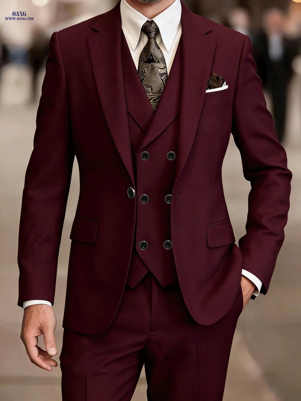 Men's 3pcs Suit Set - Jacket, Vest & Trousers for Formal Events   OAXG 