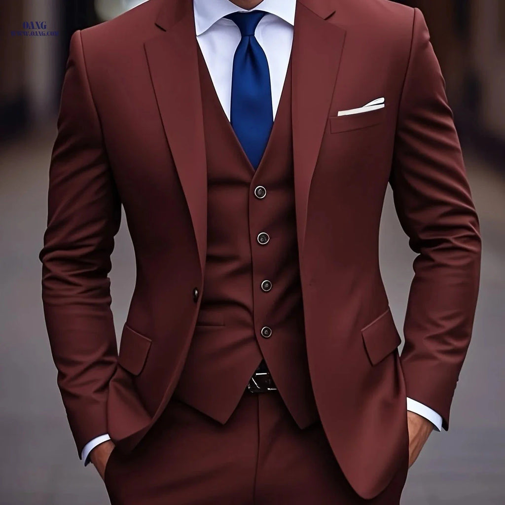 Men's 3pcs Suit Set - Jacket, Vest & Trousers for Formal Events   OAXG 