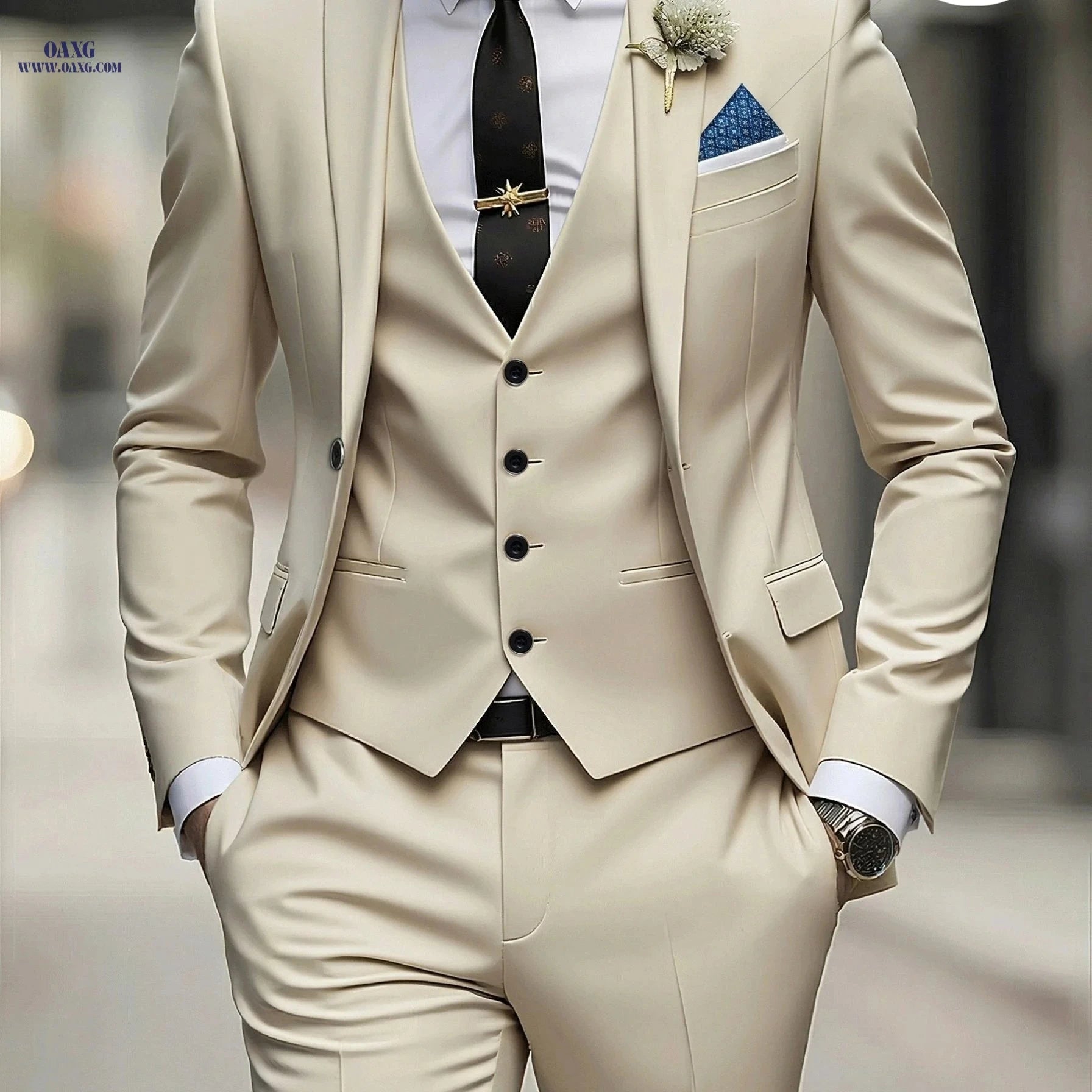Men's 3pcs Suit Set - Jacket, Vest, Trousers for Formal Events   OAXG 