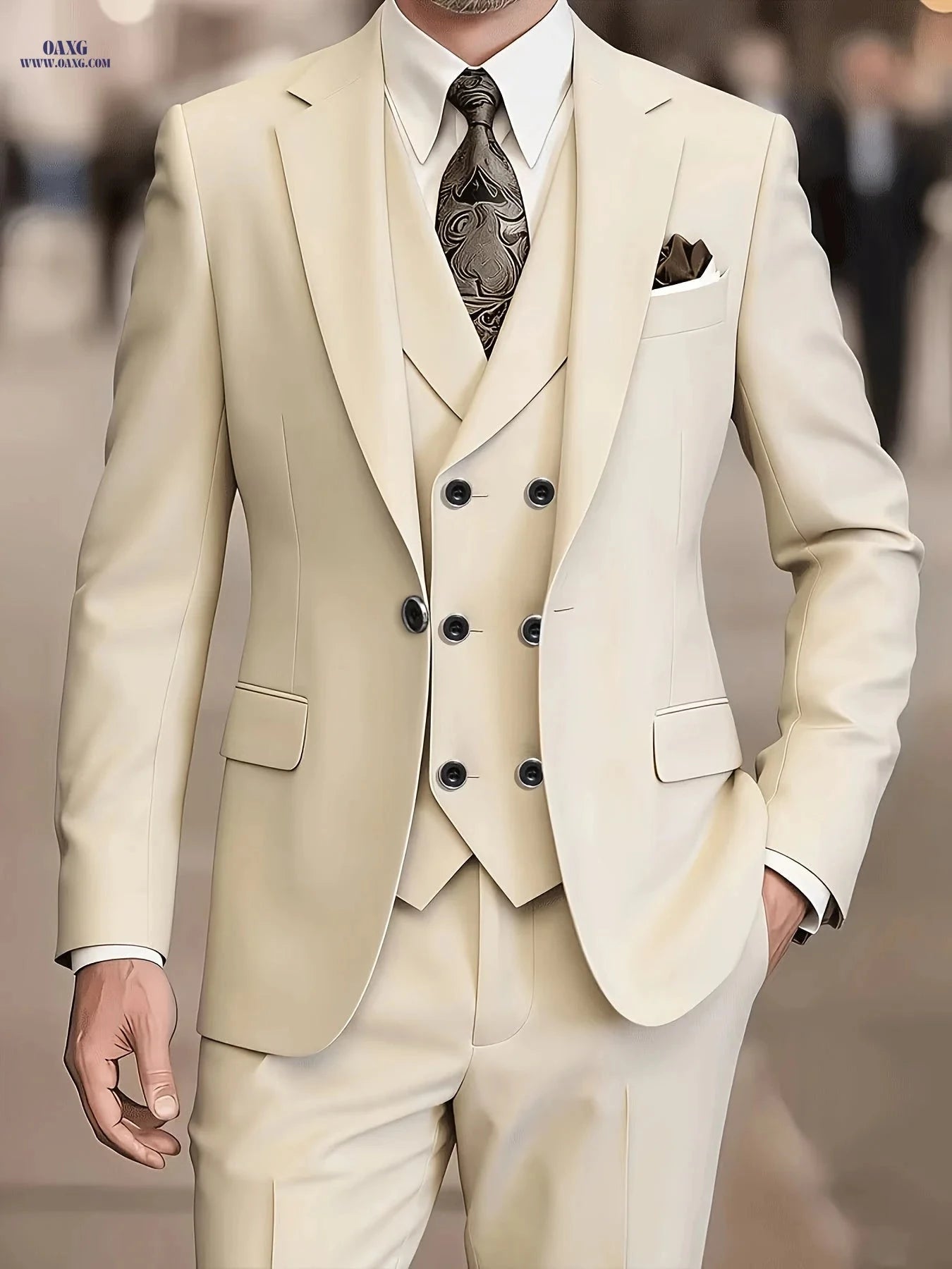 Men's 3pcs Suit Set - Jacket, Vest & Trousers for Formal Events   OAXG 