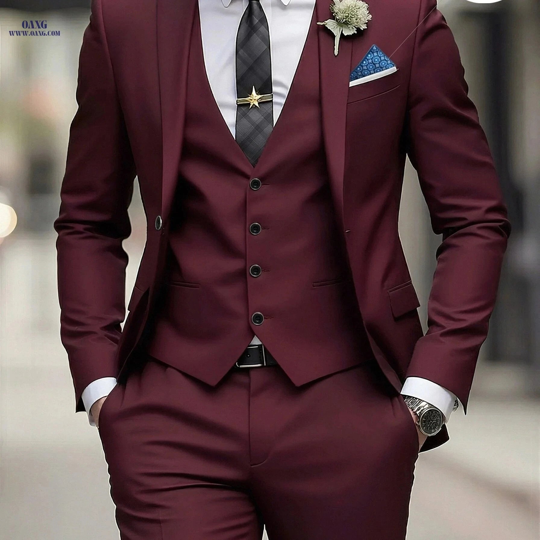 Men's 3pcs Suit Set - Jacket, Vest, Trousers for Formal Events   OAXG 