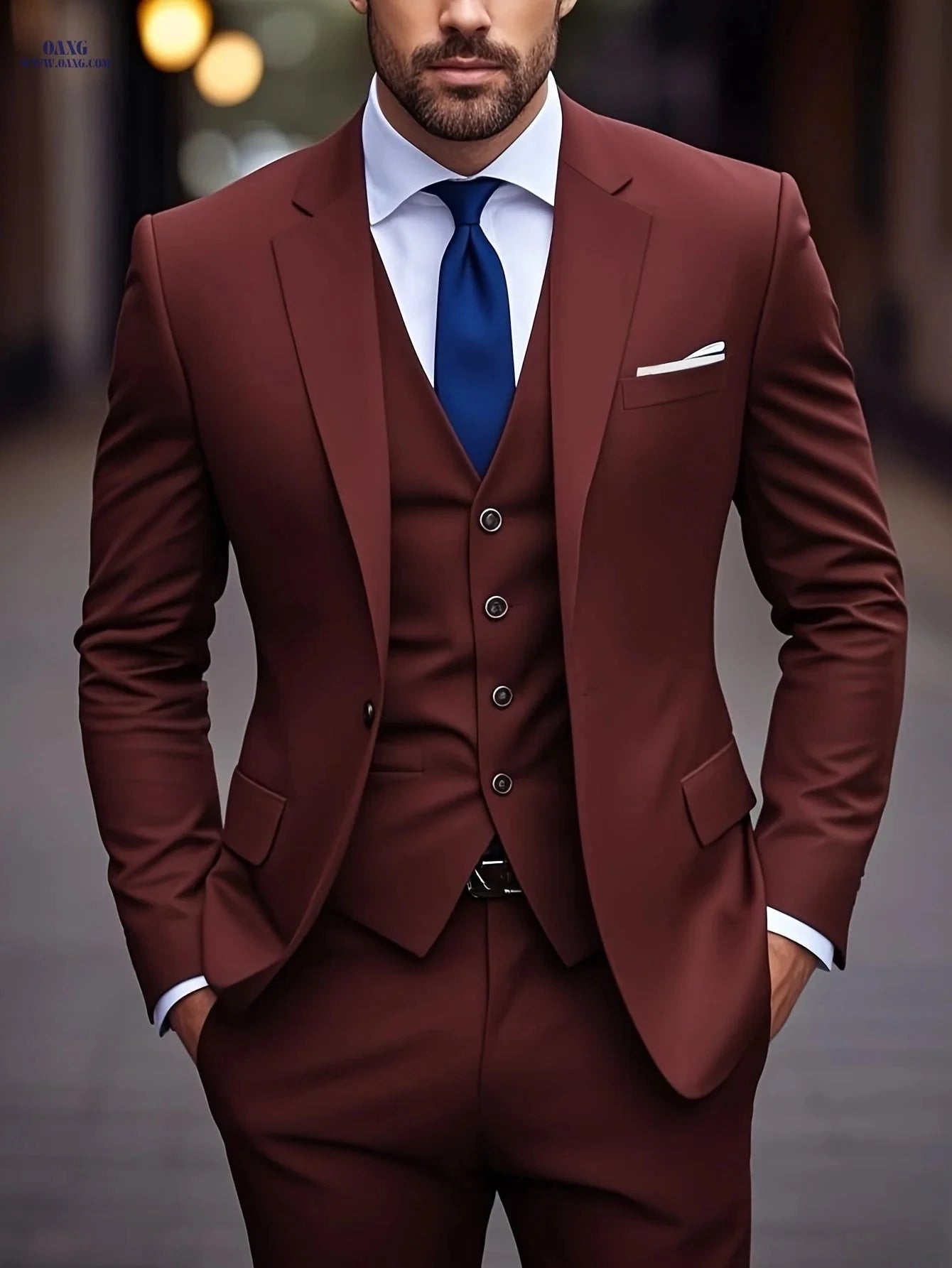 Men's 3pcs Suit Set - Jacket, Vest & Trousers for Formal Events   OAXG 