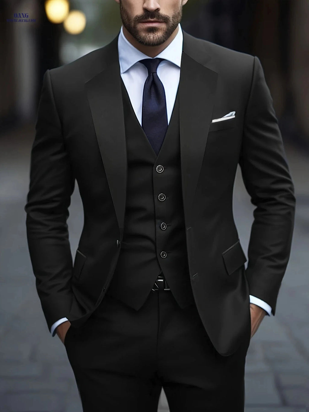 Men's 3pcs Suit Set - Jacket, Vest & Trousers for Formal Events   OAXG 