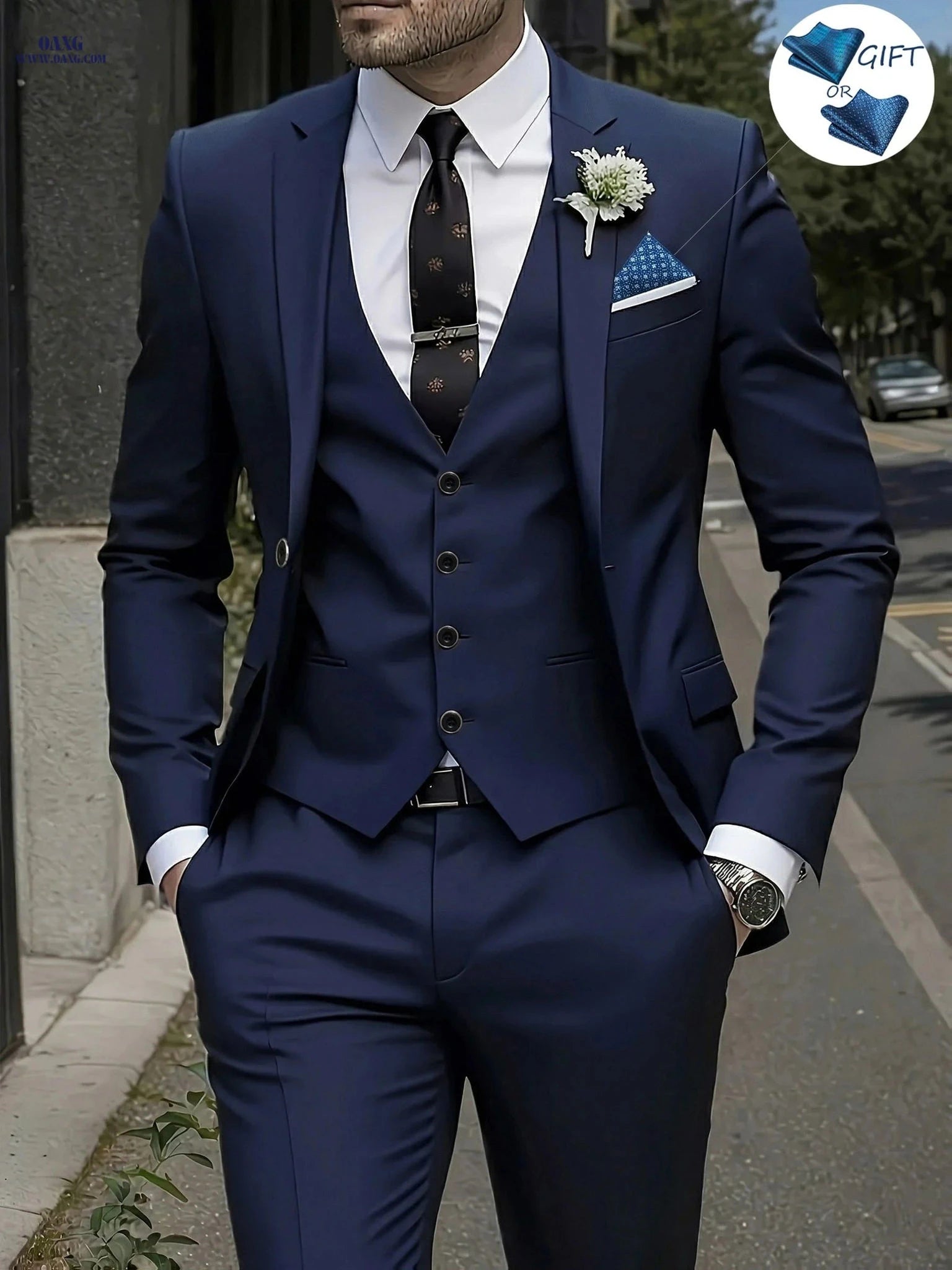 Men's 3pcs Suit Set - Jacket, Vest, Trousers for Formal Events   OAXG Beige / FR XXS
