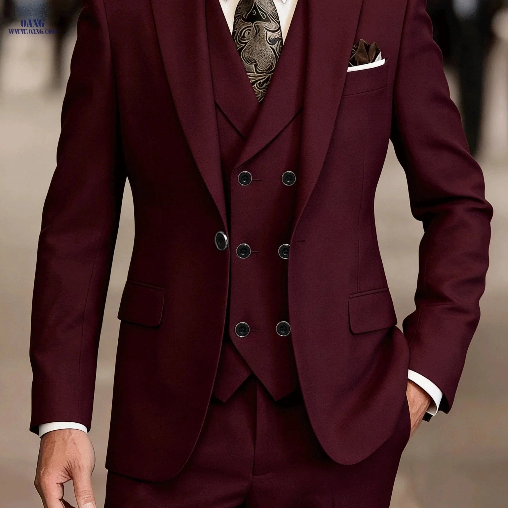 Men's 3pcs Suit Set - Jacket, Vest & Trousers for Formal Events   OAXG Beige / FR XXS