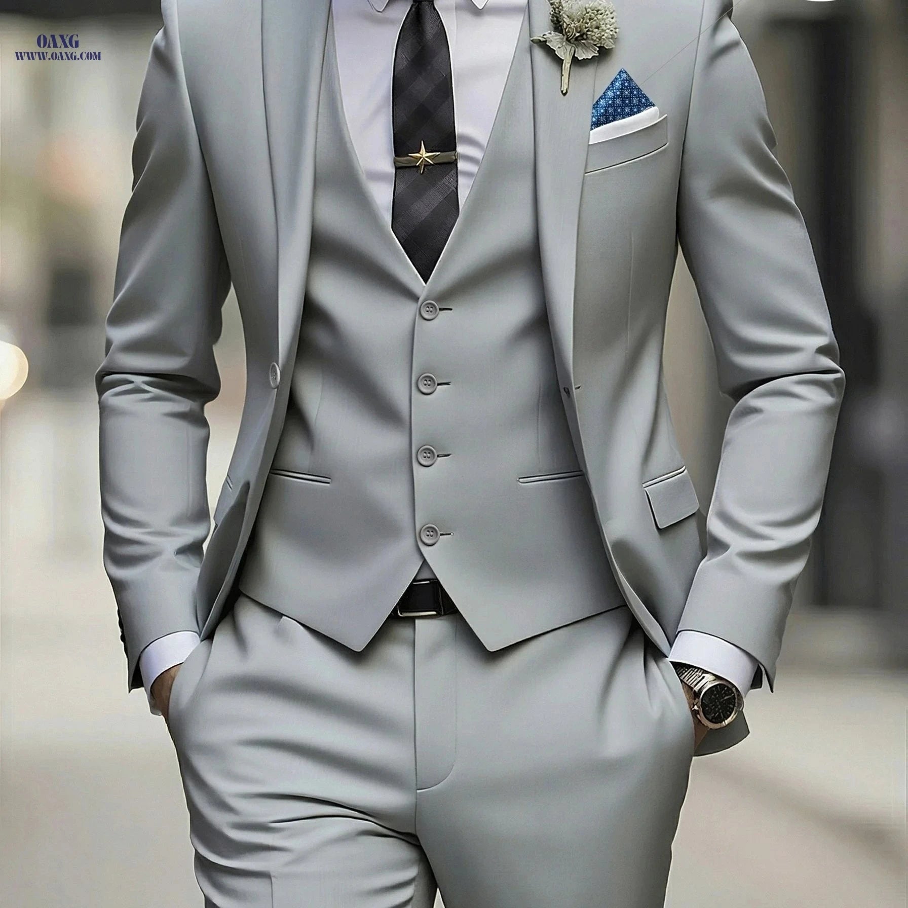 Men's 3pcs Suit Set - Jacket, Vest, Trousers for Formal Events   OAXG Beige / FR XXS