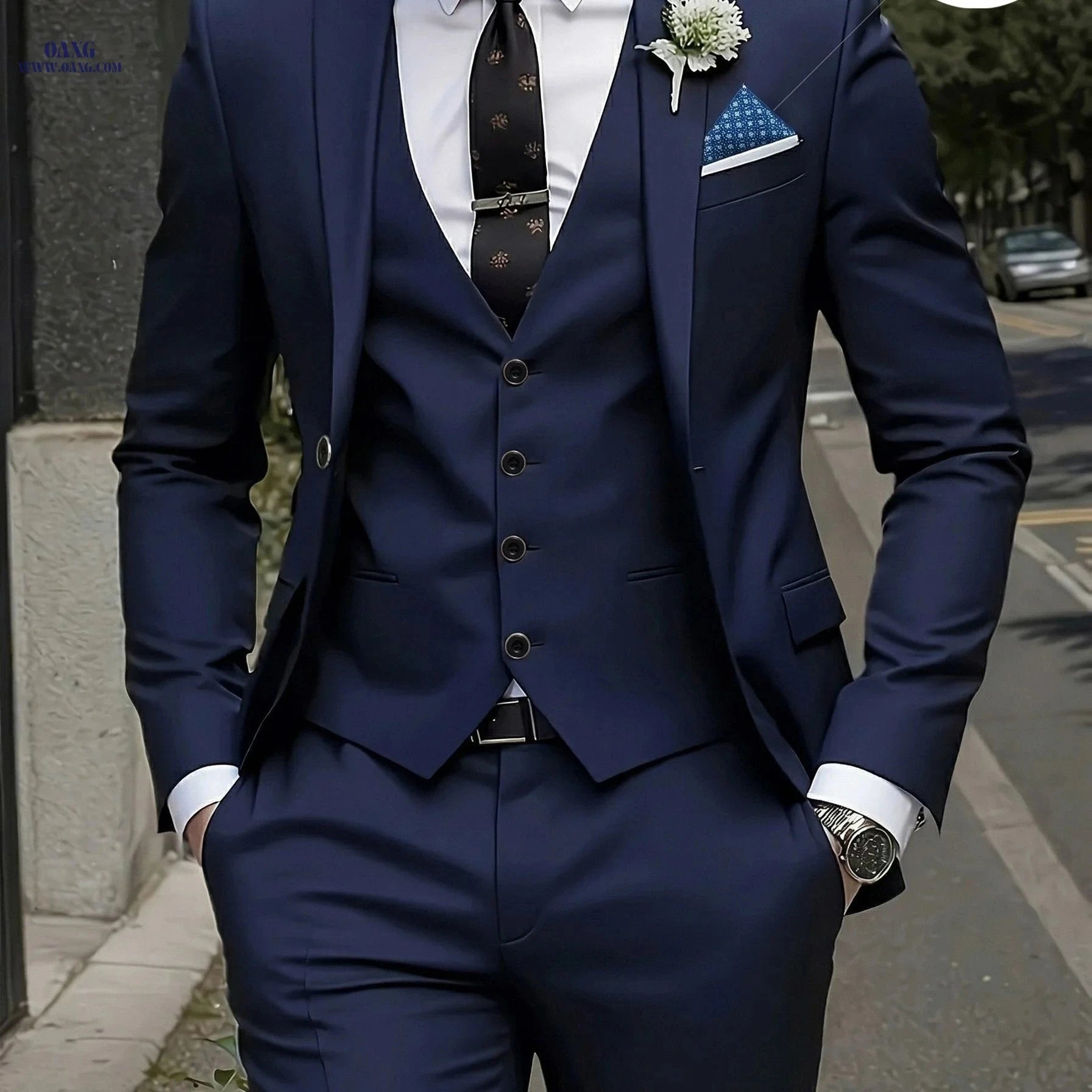 Men's 3pcs Suit Set - Jacket, Vest, Trousers for Formal Events   OAXG Beige / FR XXS