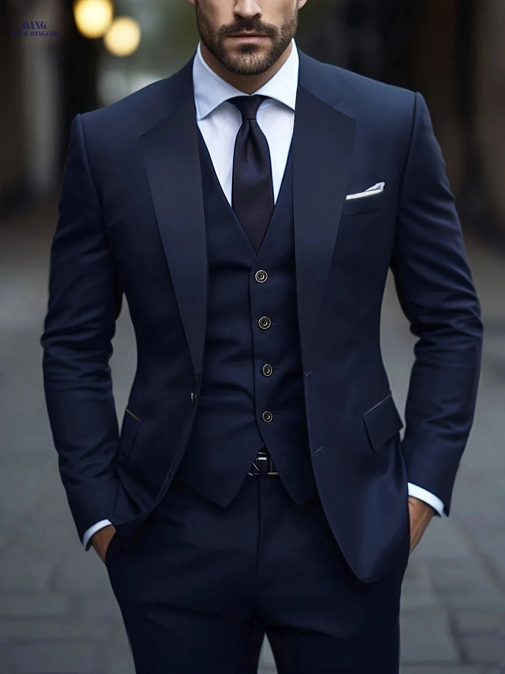 Men's 3pcs Suit Set - Jacket, Vest & Trousers for Formal Events   OAXG Burgundy / FR XXS
