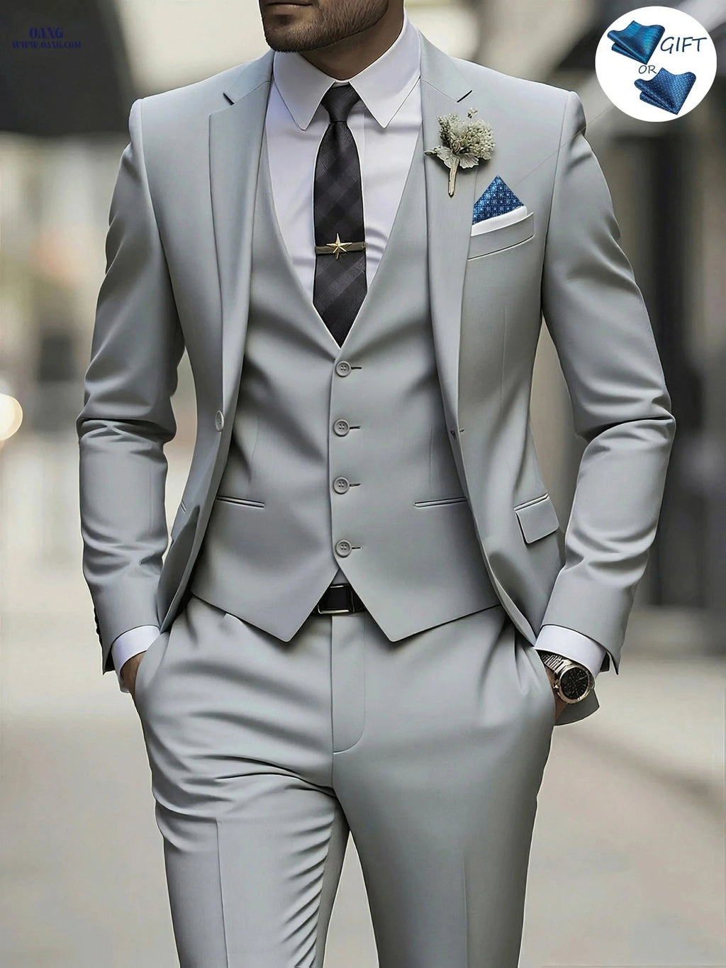 Men's 3pcs Suit Set - Jacket, Vest, Trousers for Formal Events   OAXG 