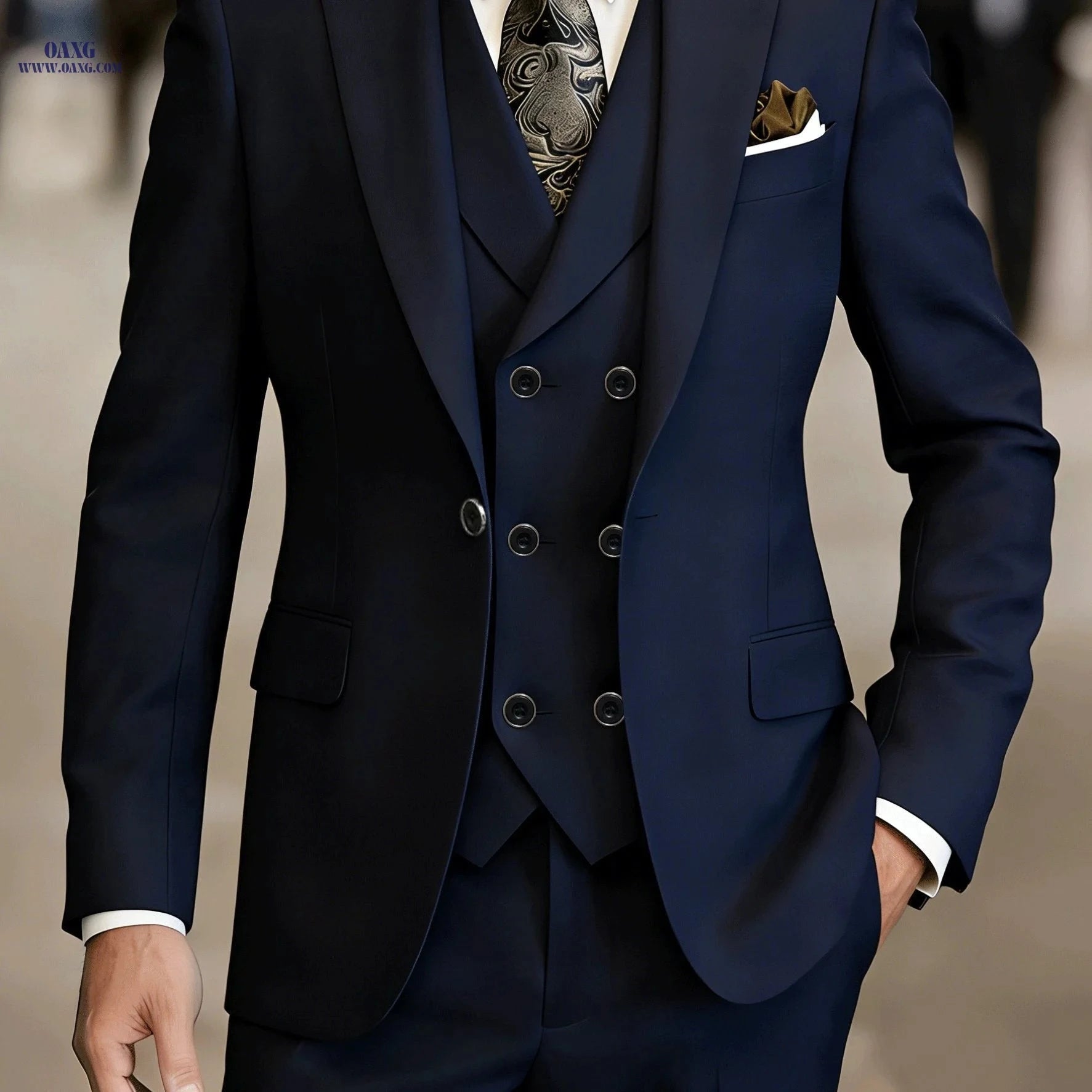 Men's 3pcs Suit Set - Jacket, Vest & Trousers for Formal Events   OAXG 