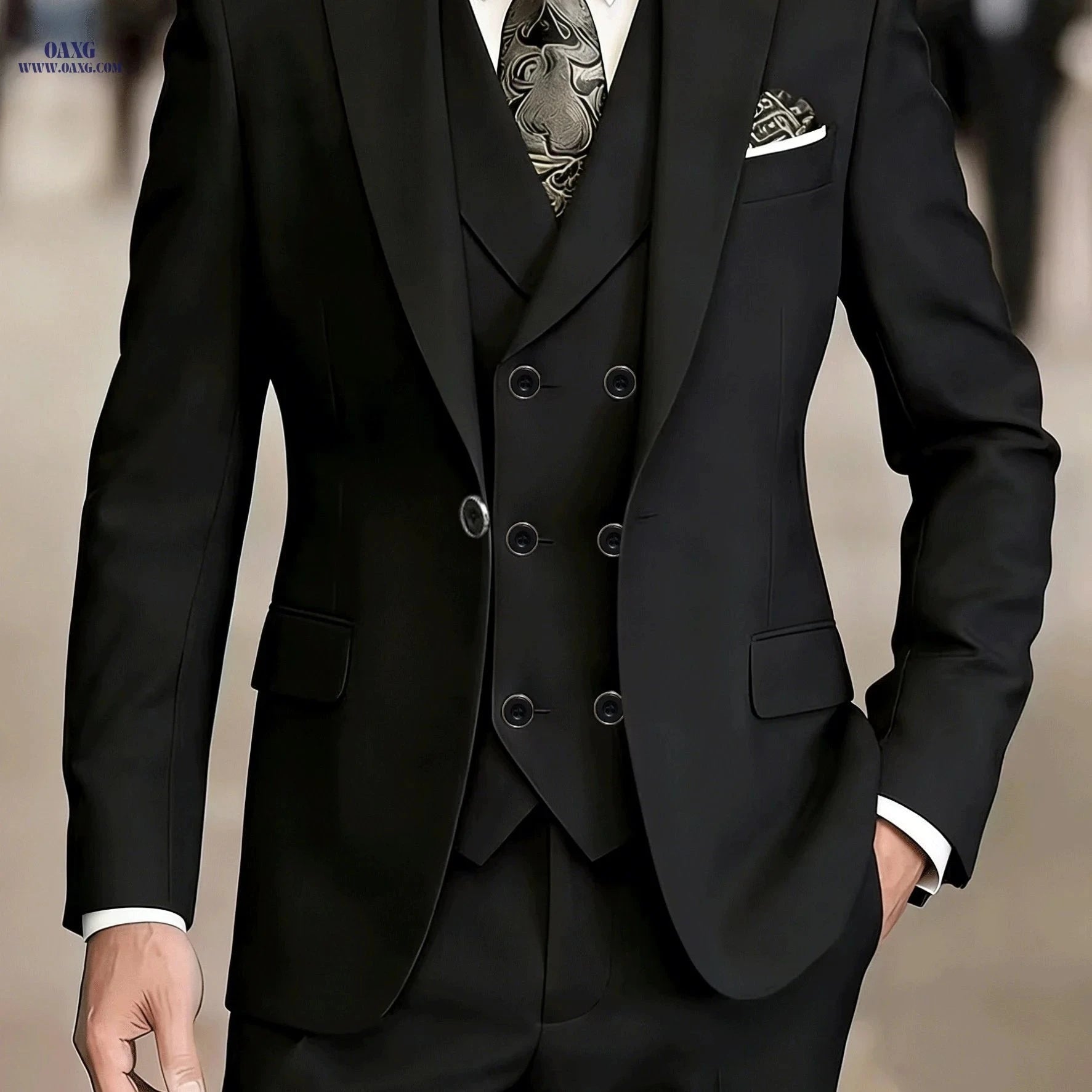 Men's 3pcs Suit Set - Jacket, Vest & Trousers for Formal Events   OAXG 