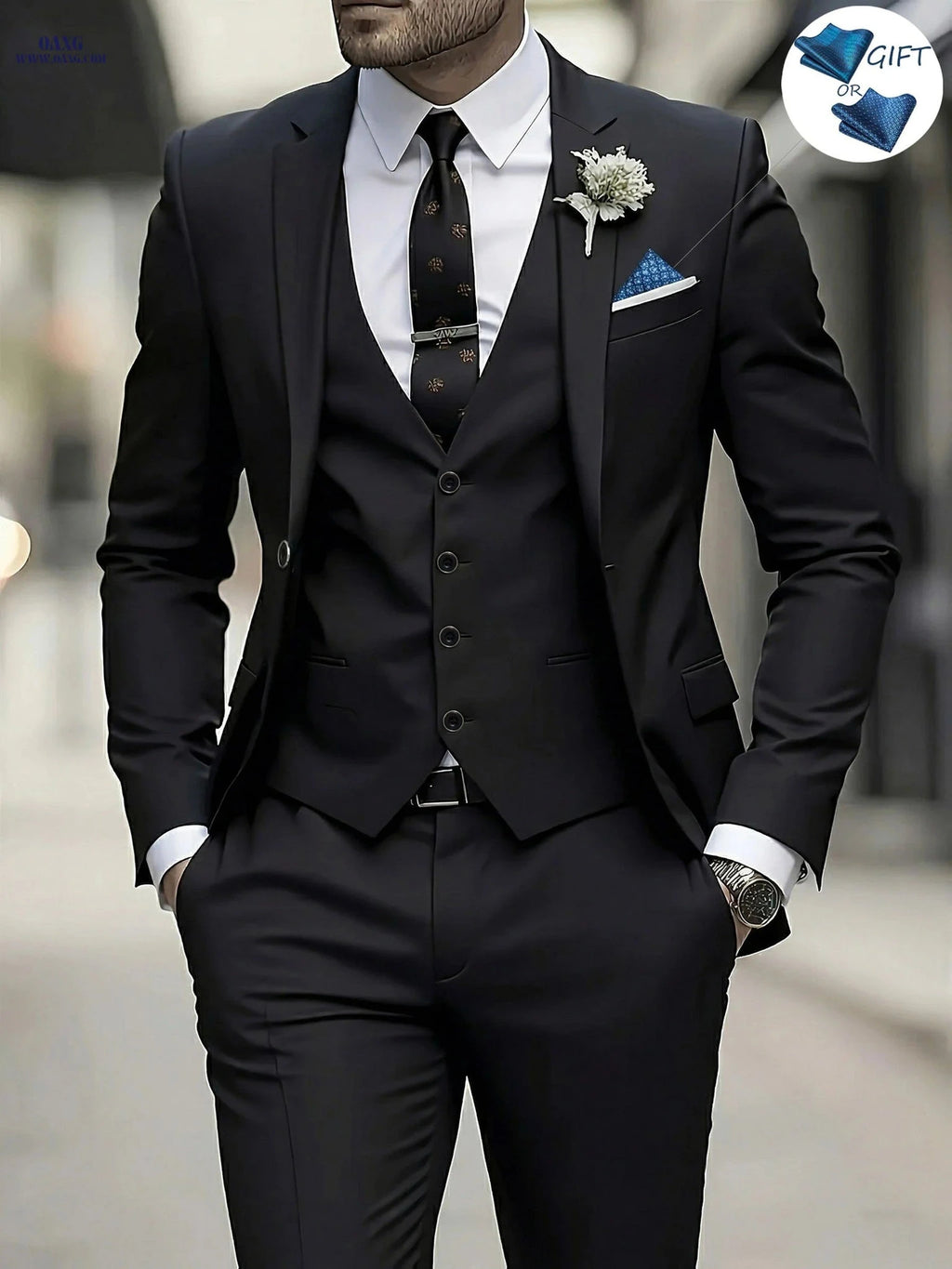 Men's 3pcs Suit Set - Jacket, Vest, Trousers for Formal Events   OAXG 