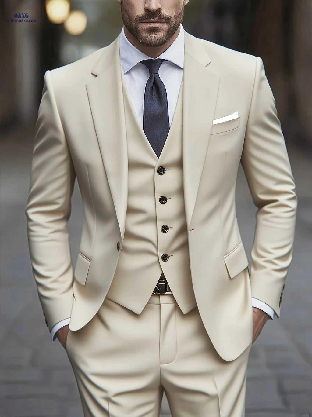 Men's 3pcs Suit Set - Jacket, Vest & Trousers for Formal Events   OAXG 