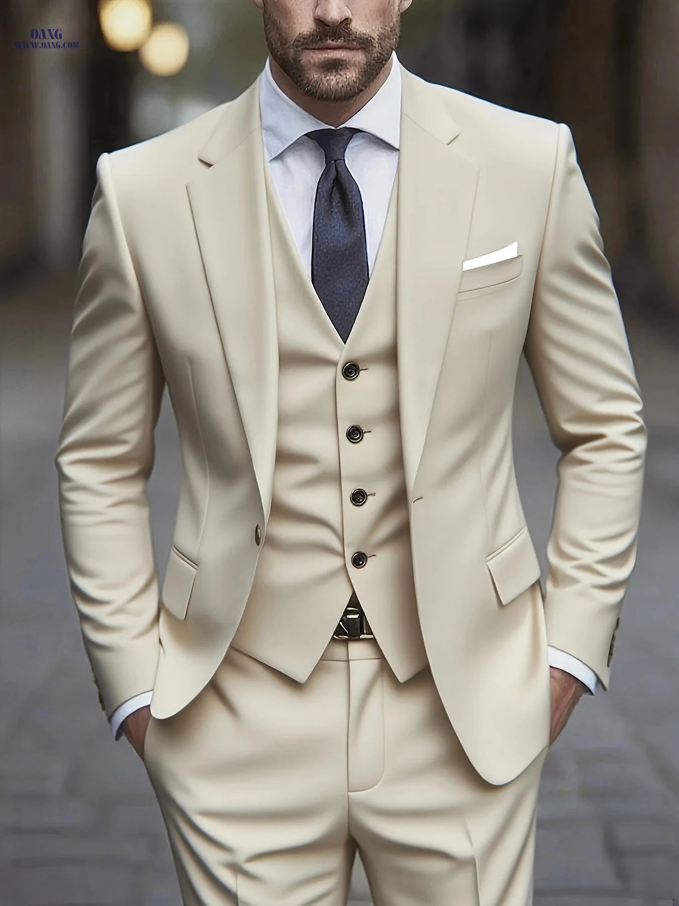 Men's 3pcs Suit Set - Jacket, Vest & Trousers for Formal Events   OAXG 