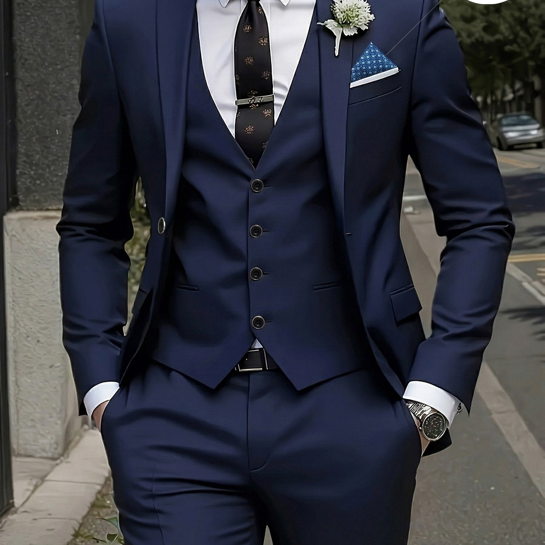 Men's 3pcs Suit Set - Jacket, Vest, Trousers for Formal Events   OAXG 