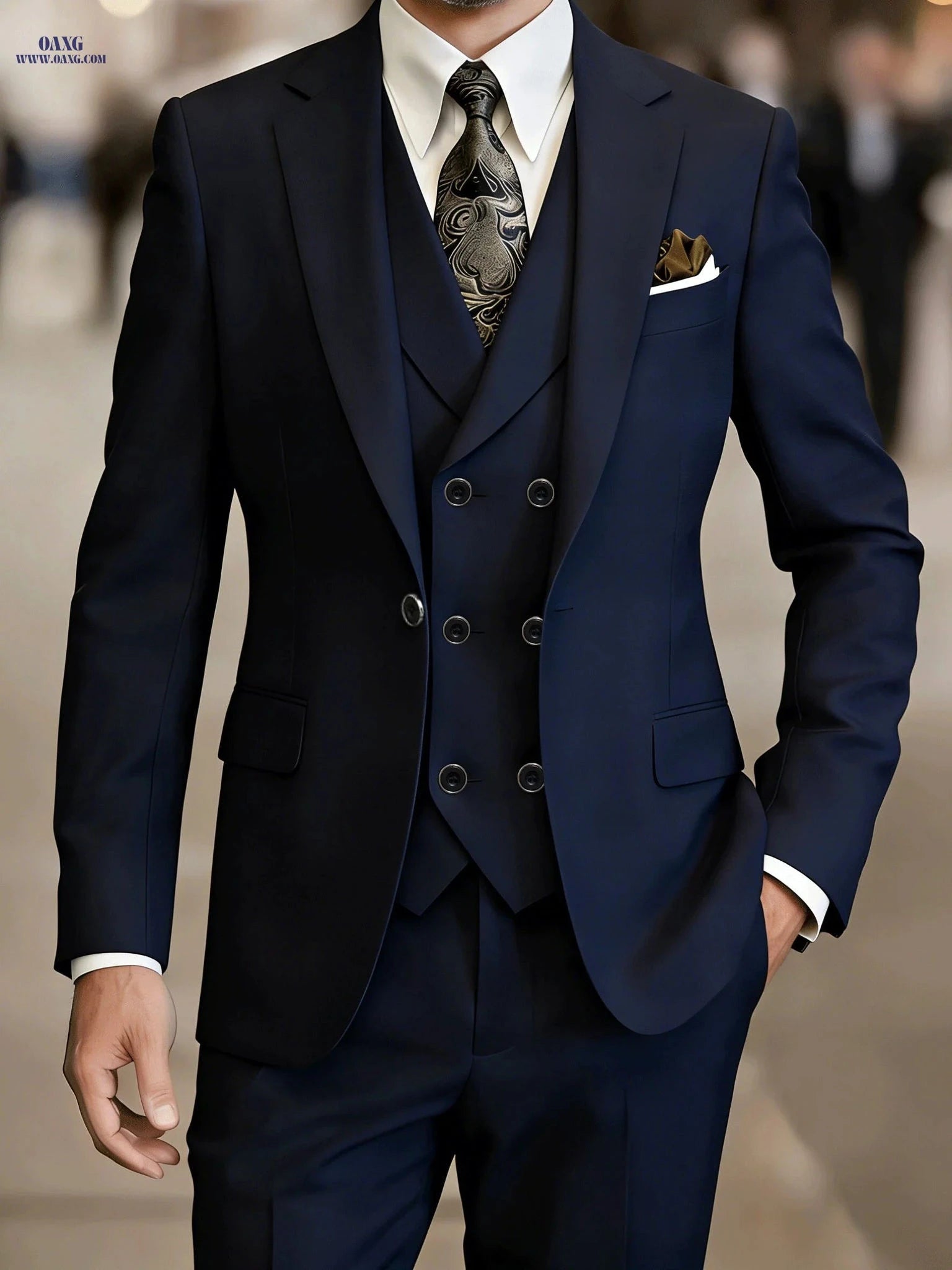 Men's 3pcs Suit Set - Jacket, Vest & Trousers for Formal Events   OAXG 