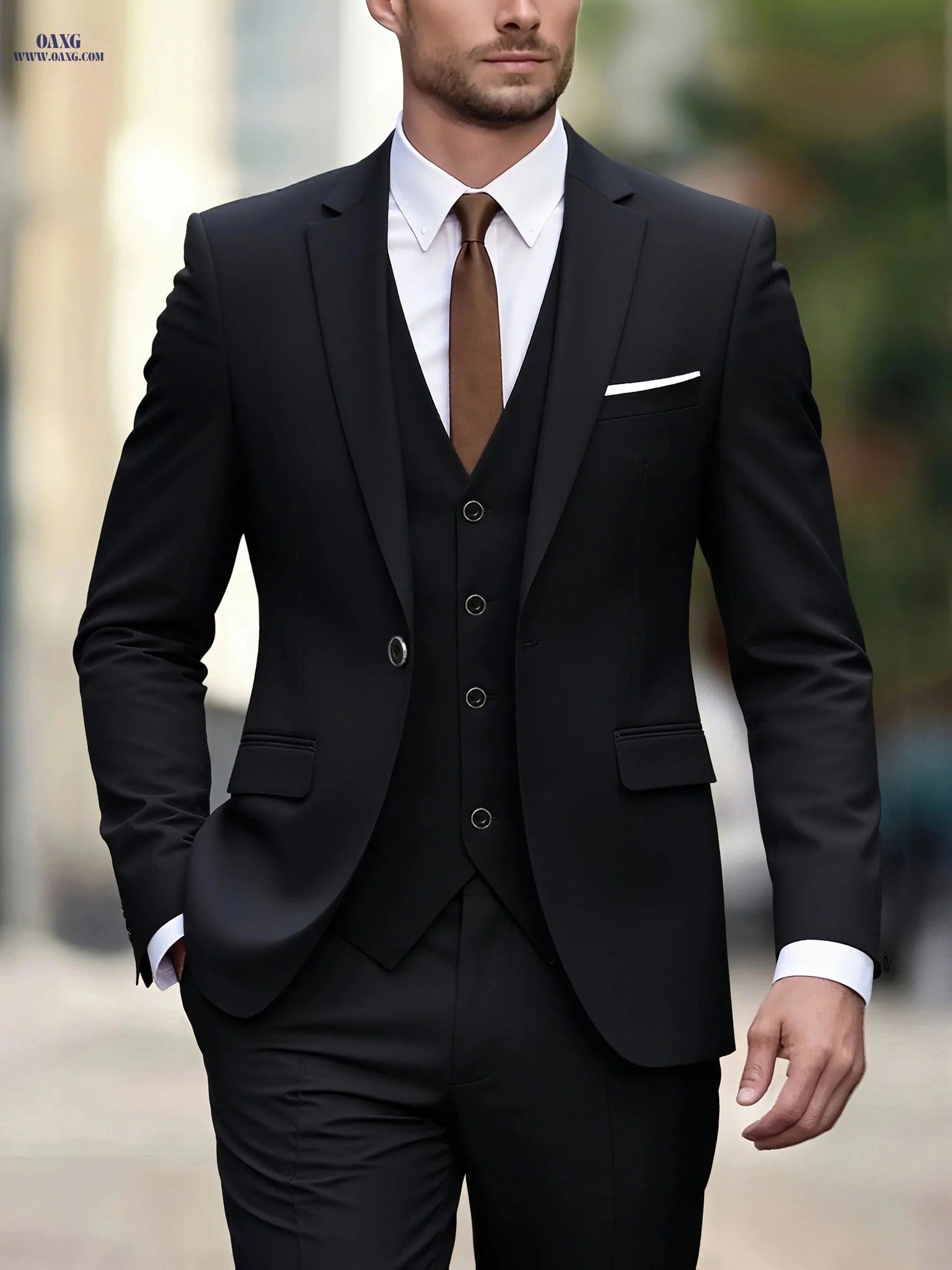 Men's 3pcs Suit Set - Jacket, Vest, Trousers for Weddings & Parties   OAXG 