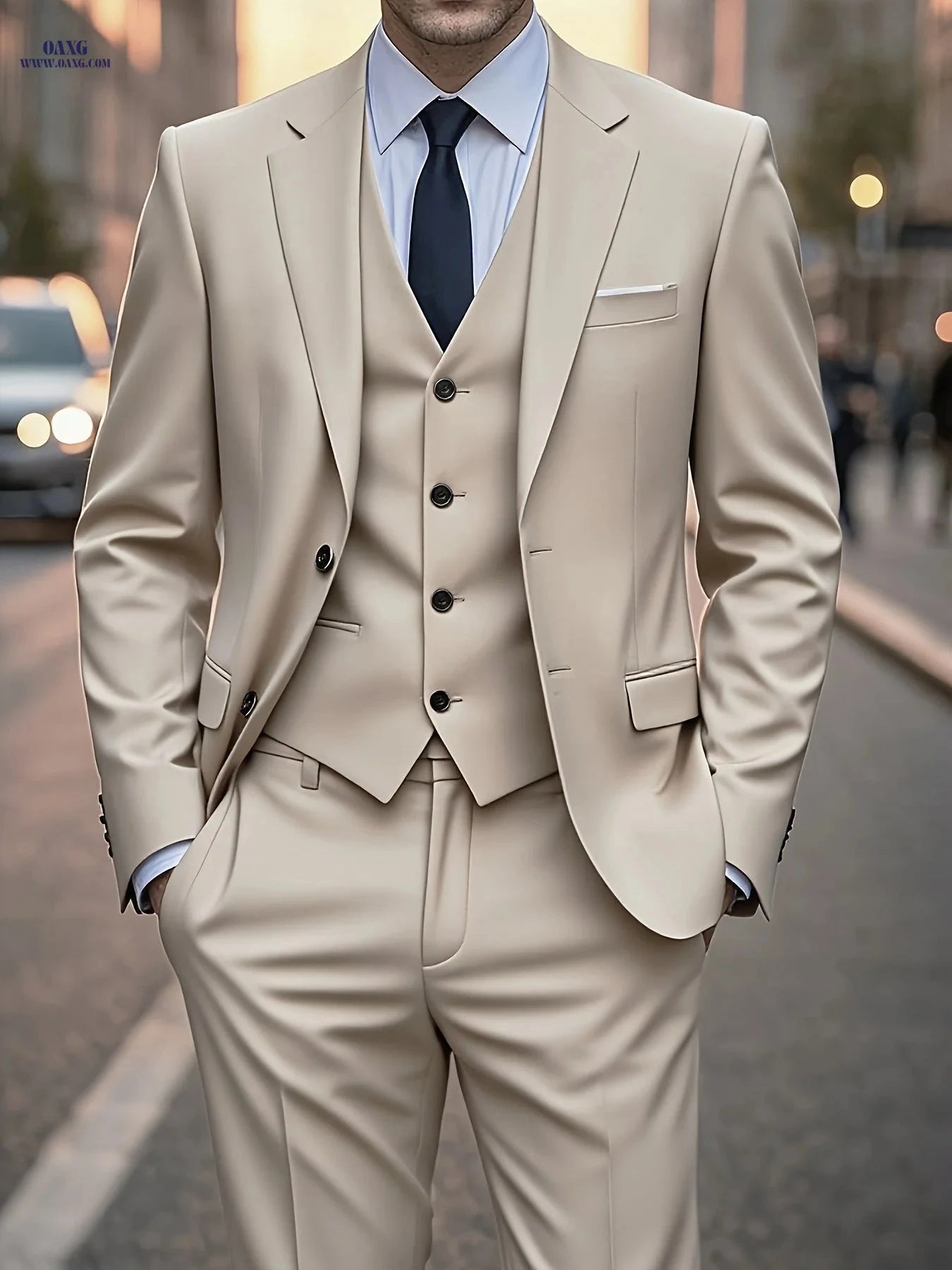 Men's 3pcs Suit Set - Stylish Jacket, Vest, and Trousers for Events   OAXG 