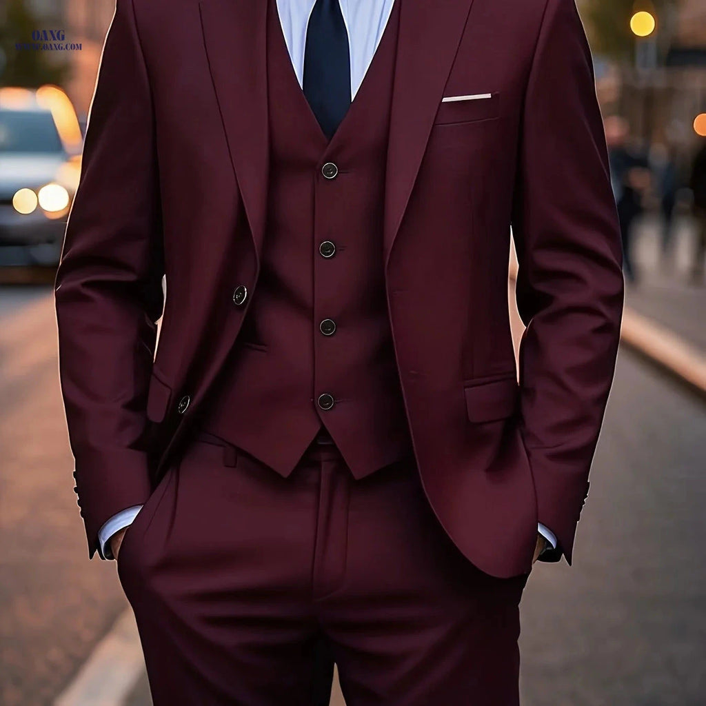 Men's 3pcs Suit Set - Stylish Jacket, Vest, and Trousers for Events   OAXG 