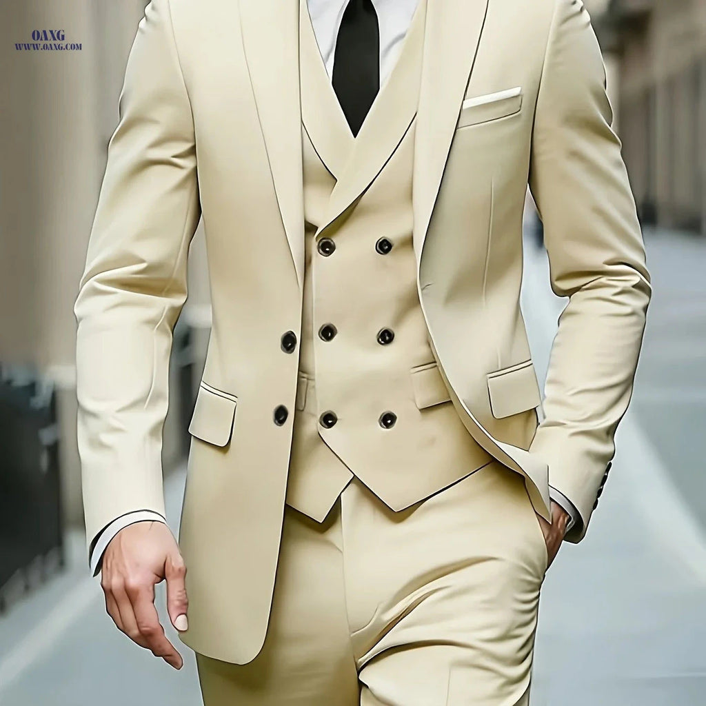 Men's 3pcs Suit Set - Versatile for Work, Weddings, and Commuting   OAXG 