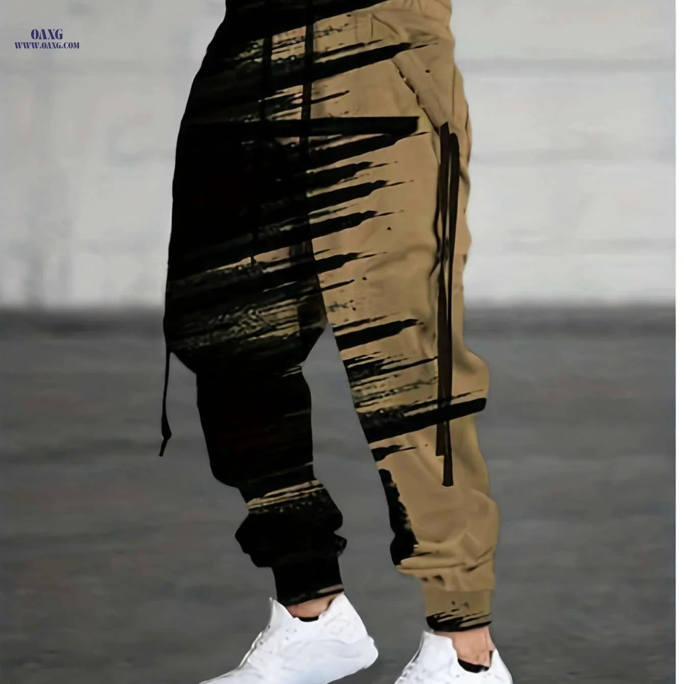 Men's Abstract Print Jogger Pants - Comfortable Drawstring Waist Design   OAXG Khaki / S