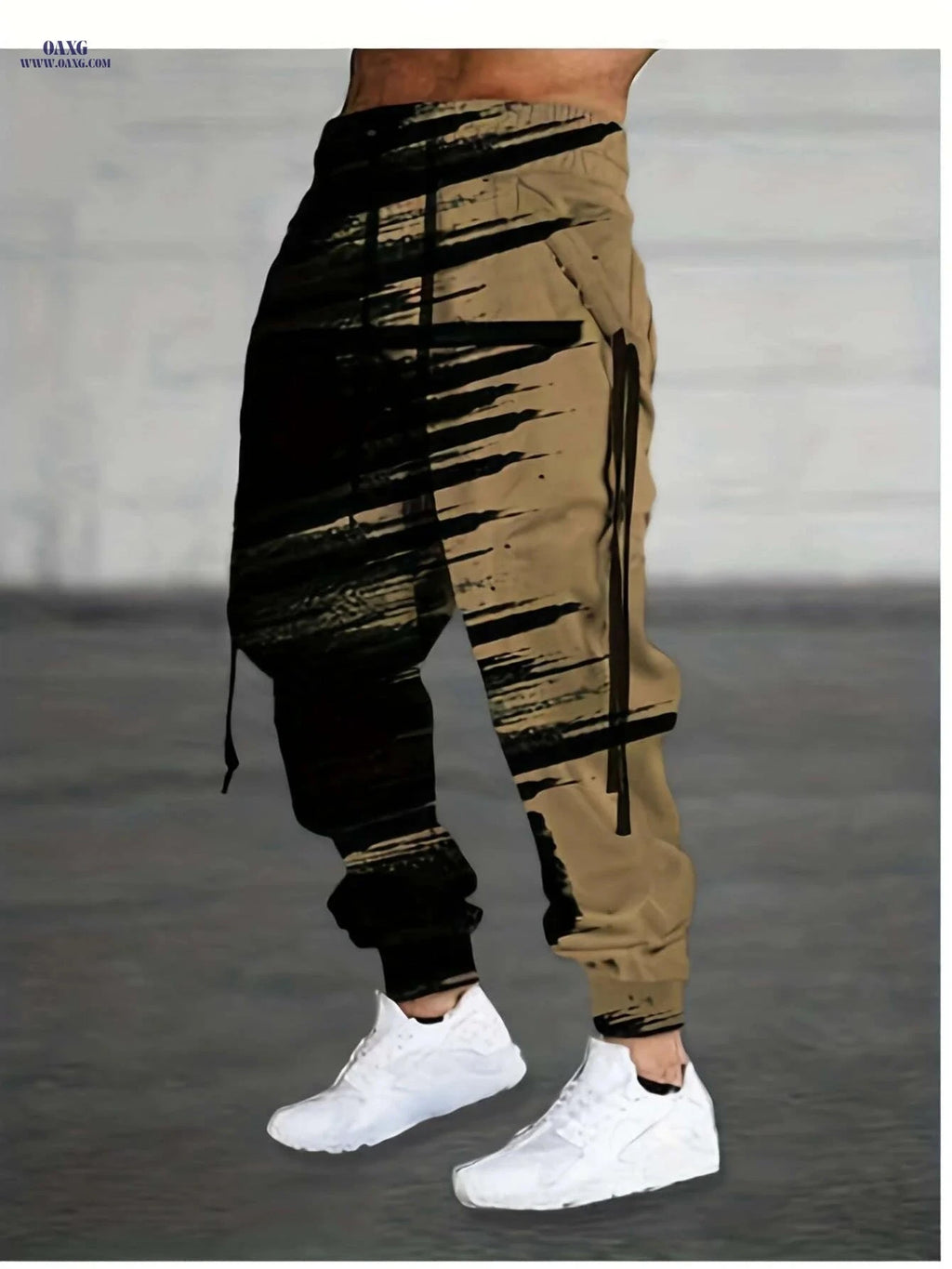 Men's Abstract Print Jogger Pants - Comfortable Drawstring Waist Design   OAXG Khaki / S