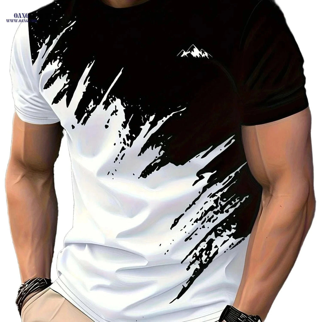 Men's Abstract Print T-Shirt - Vibrant Colors & Breathable Fabric   OAXG 