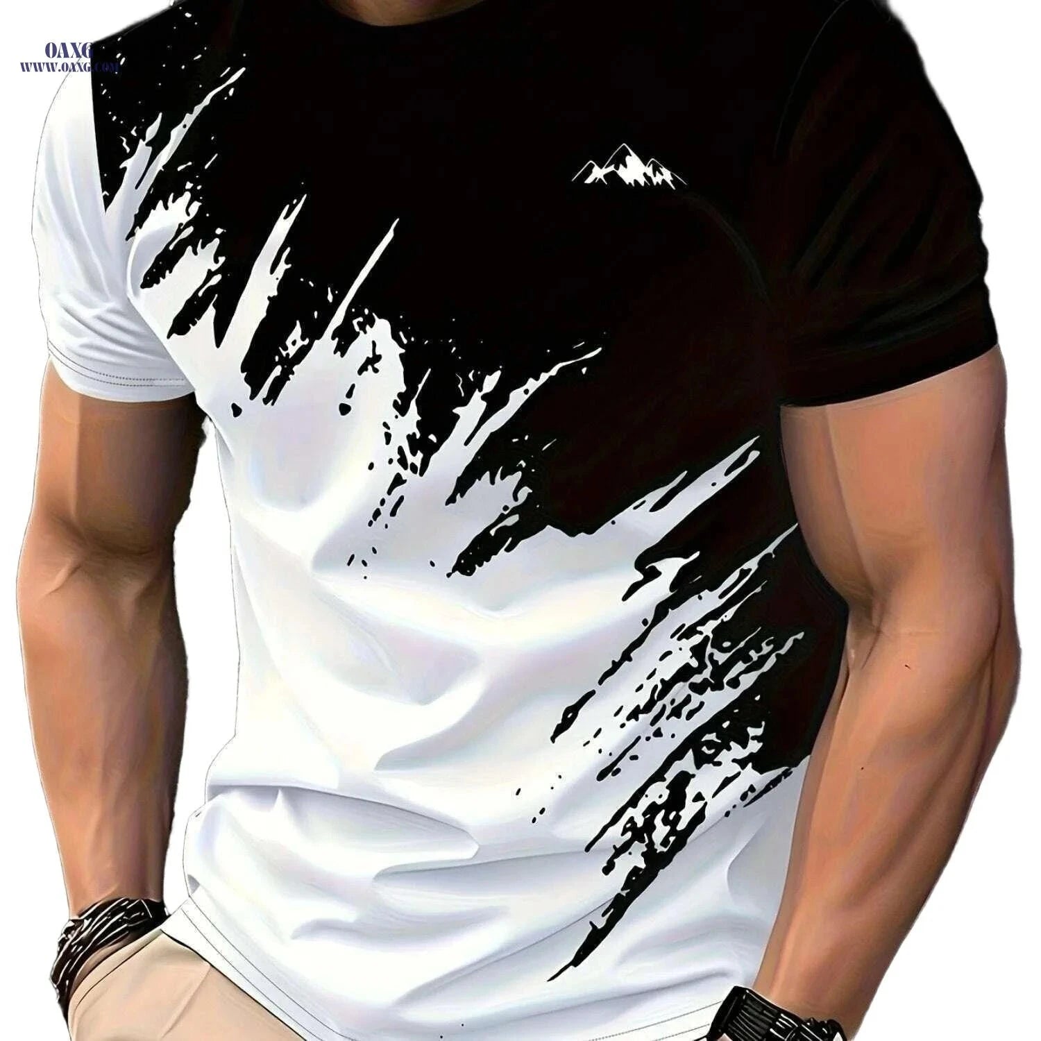 Men's Abstract Print T-Shirt - Vibrant Colors & Breathable Fabric   OAXG 