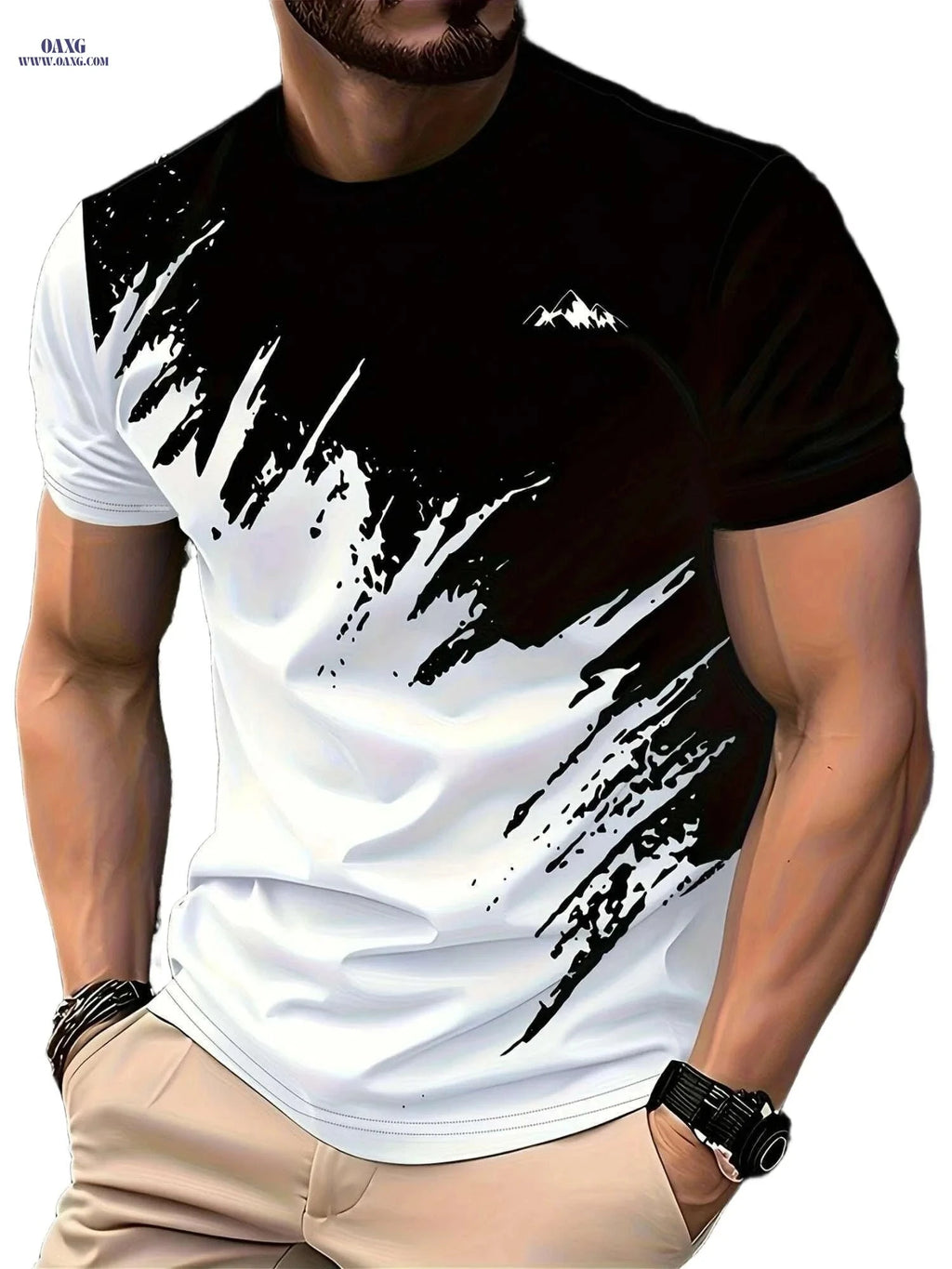 Men's Abstract Print T-Shirt - Vibrant Colors & Breathable Fabric   OAXG White / S